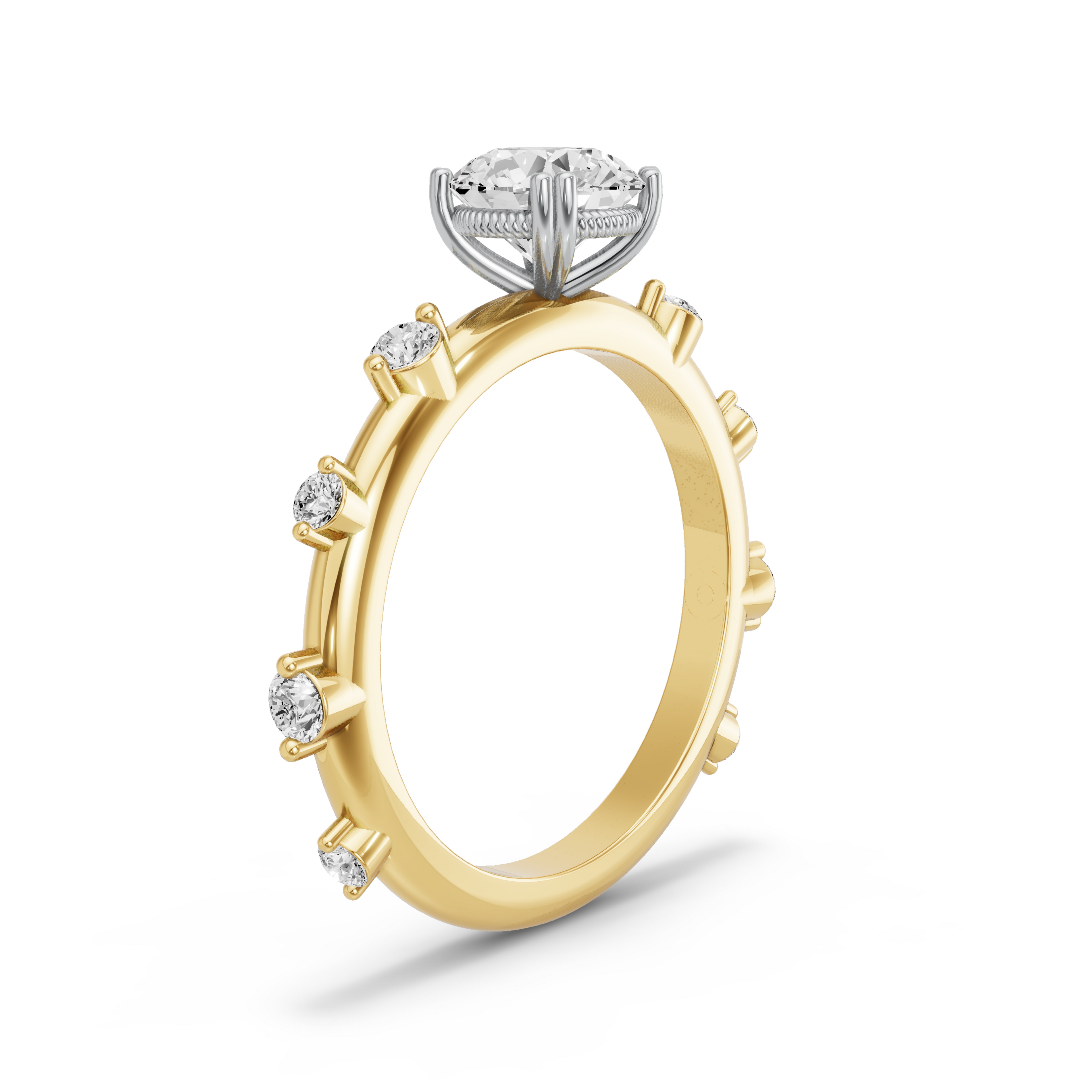 Image for Round Vintage Basket Ring with Floating Station band in 10K Two Tone Yellow Gold