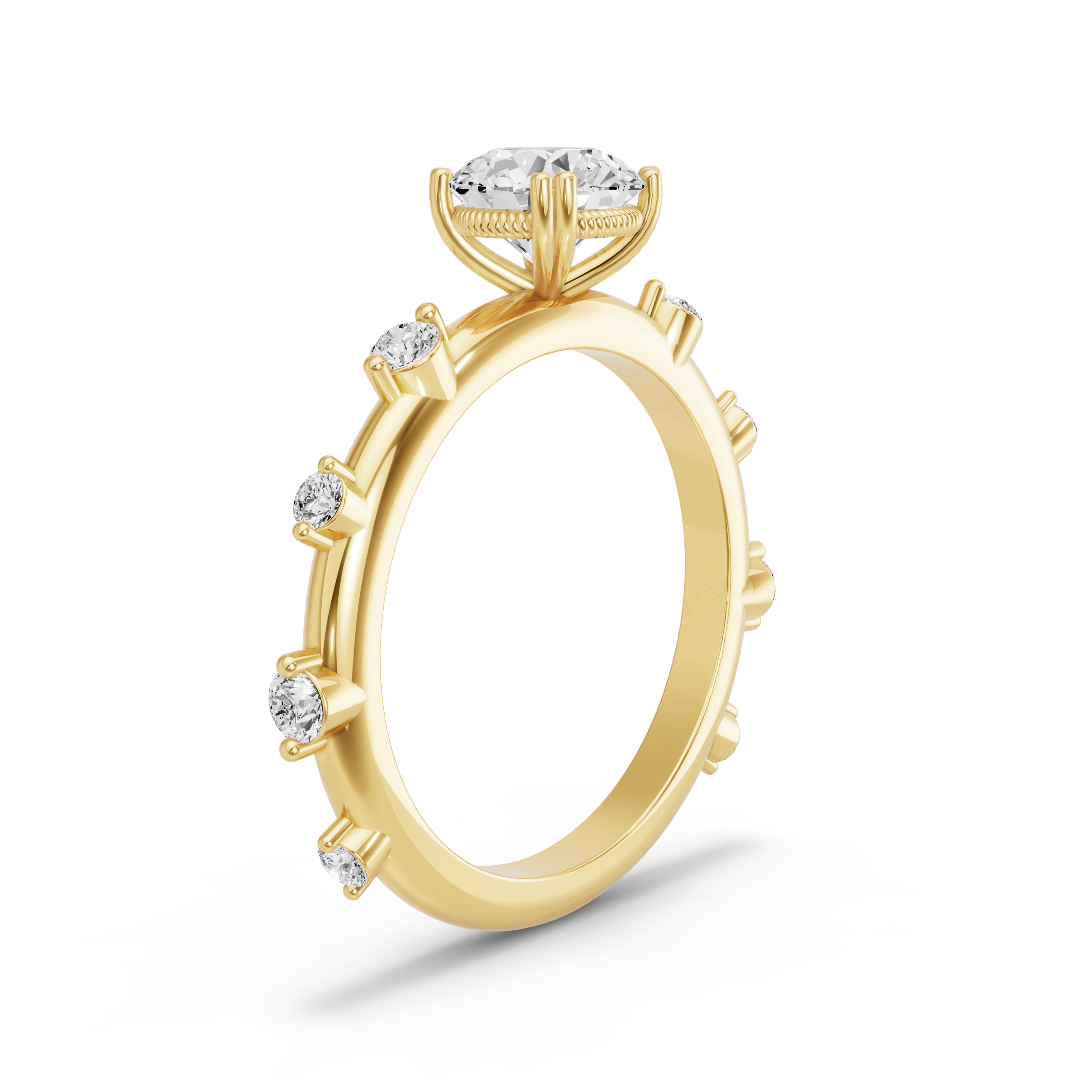 Image for Round Vintage Basket Ring with Floating Station band in 14K Yellow Gold