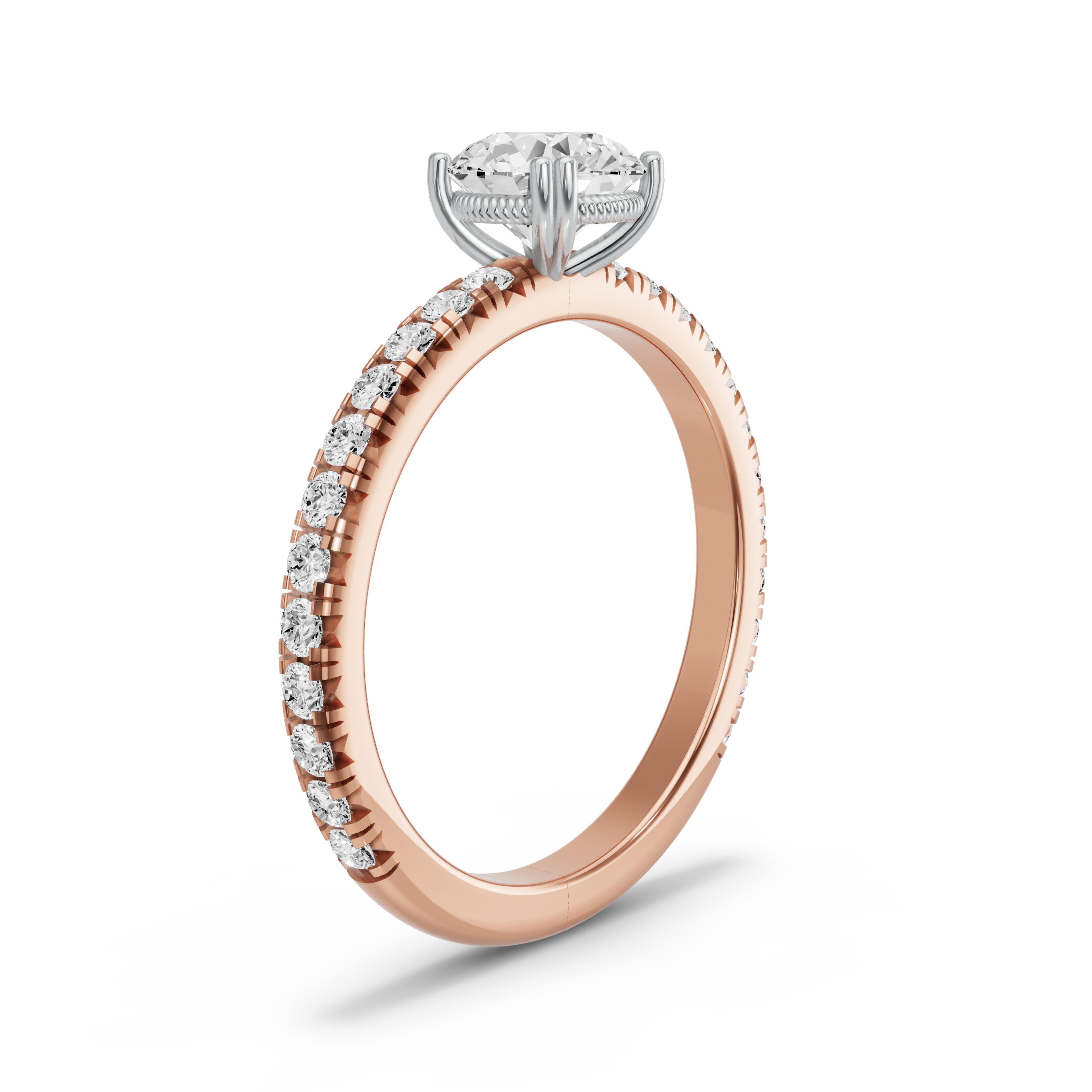Image for Round Vintage Basket Ring with French Pave band in 18K Two Tone Rose Gold