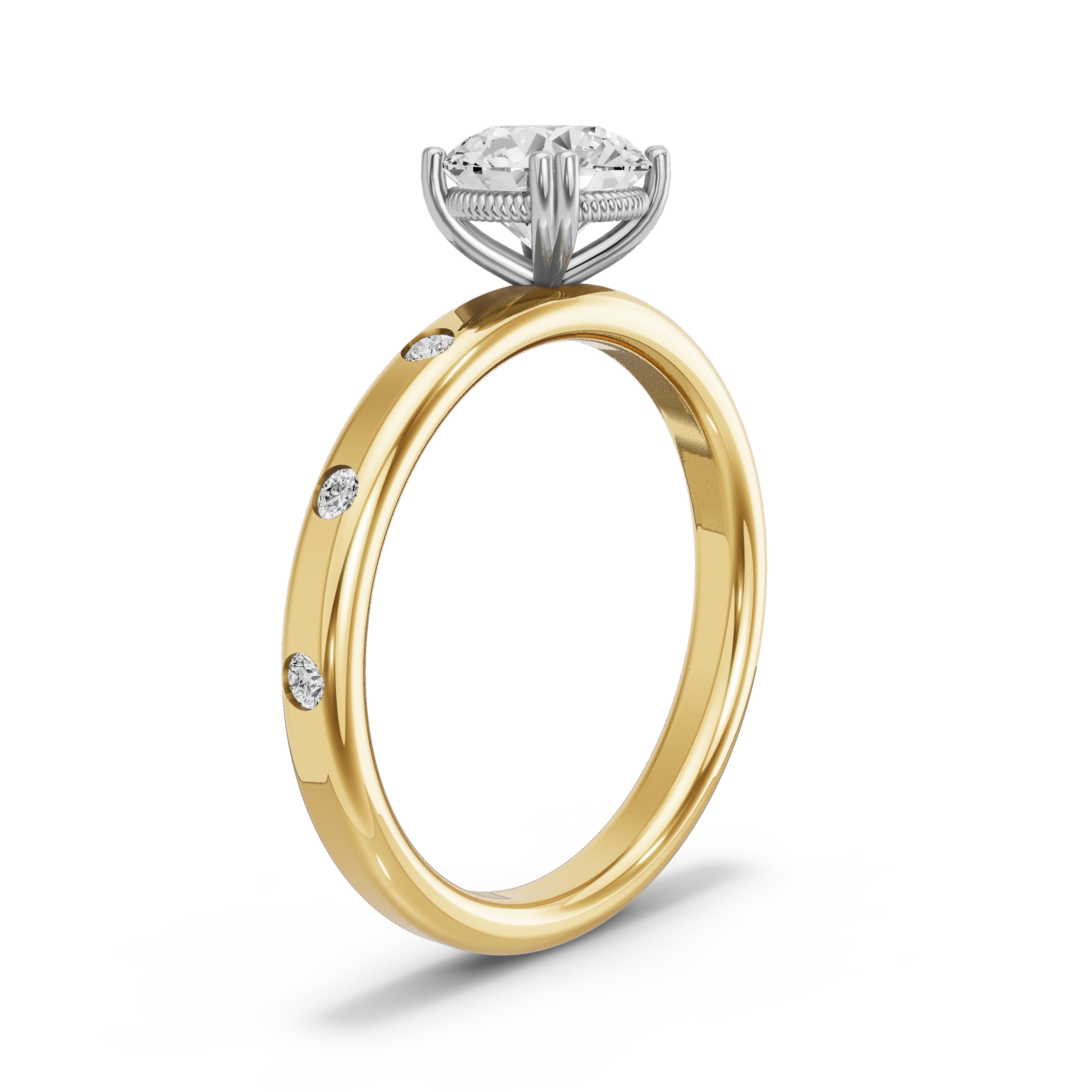 Image for Round Vintage Basket Ring with Sleek Accent band in 10K Two Tone Yellow Gold