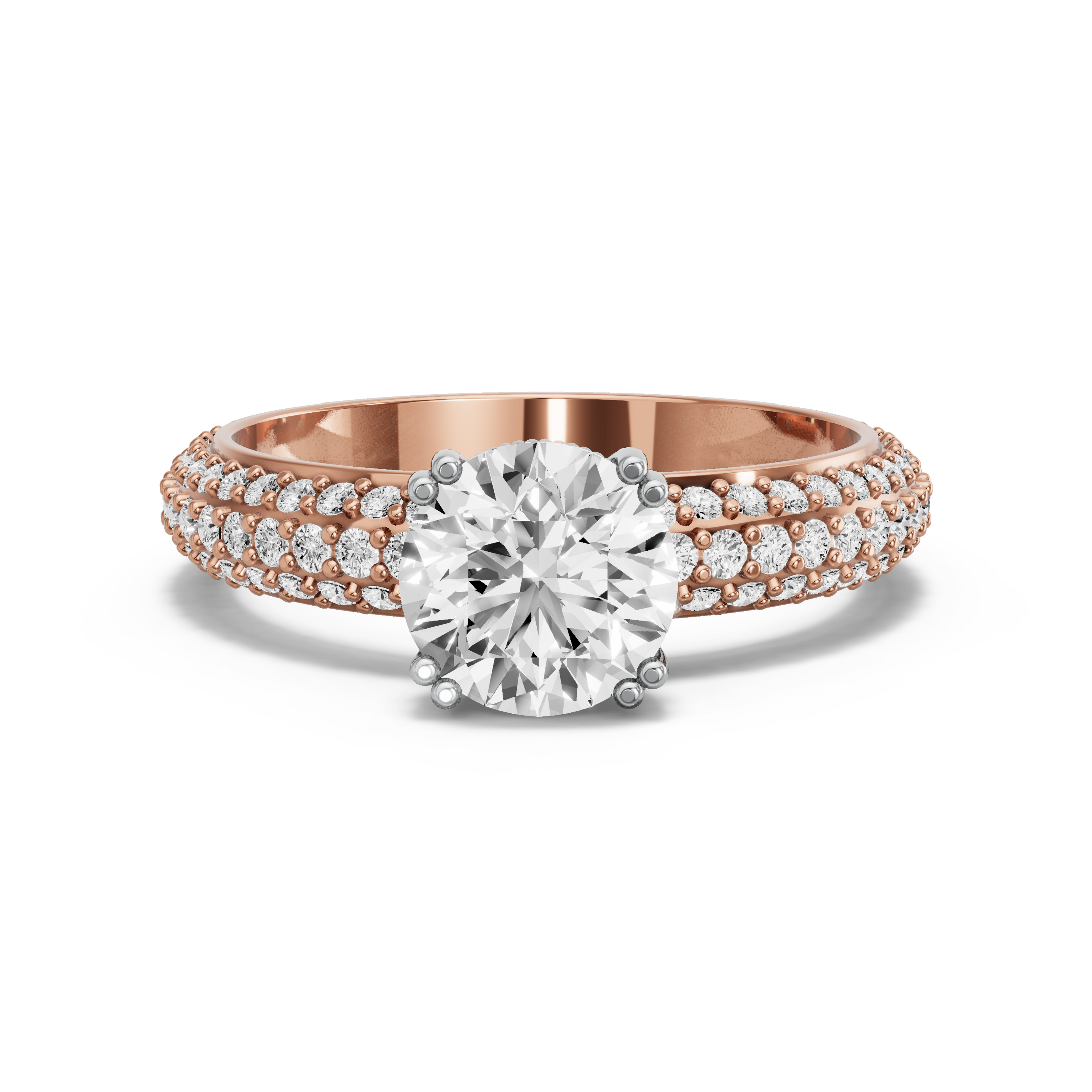 Image for Round Vintage Basket Ring with Triple Row Pave band in 14K Two Tone Rose Gold