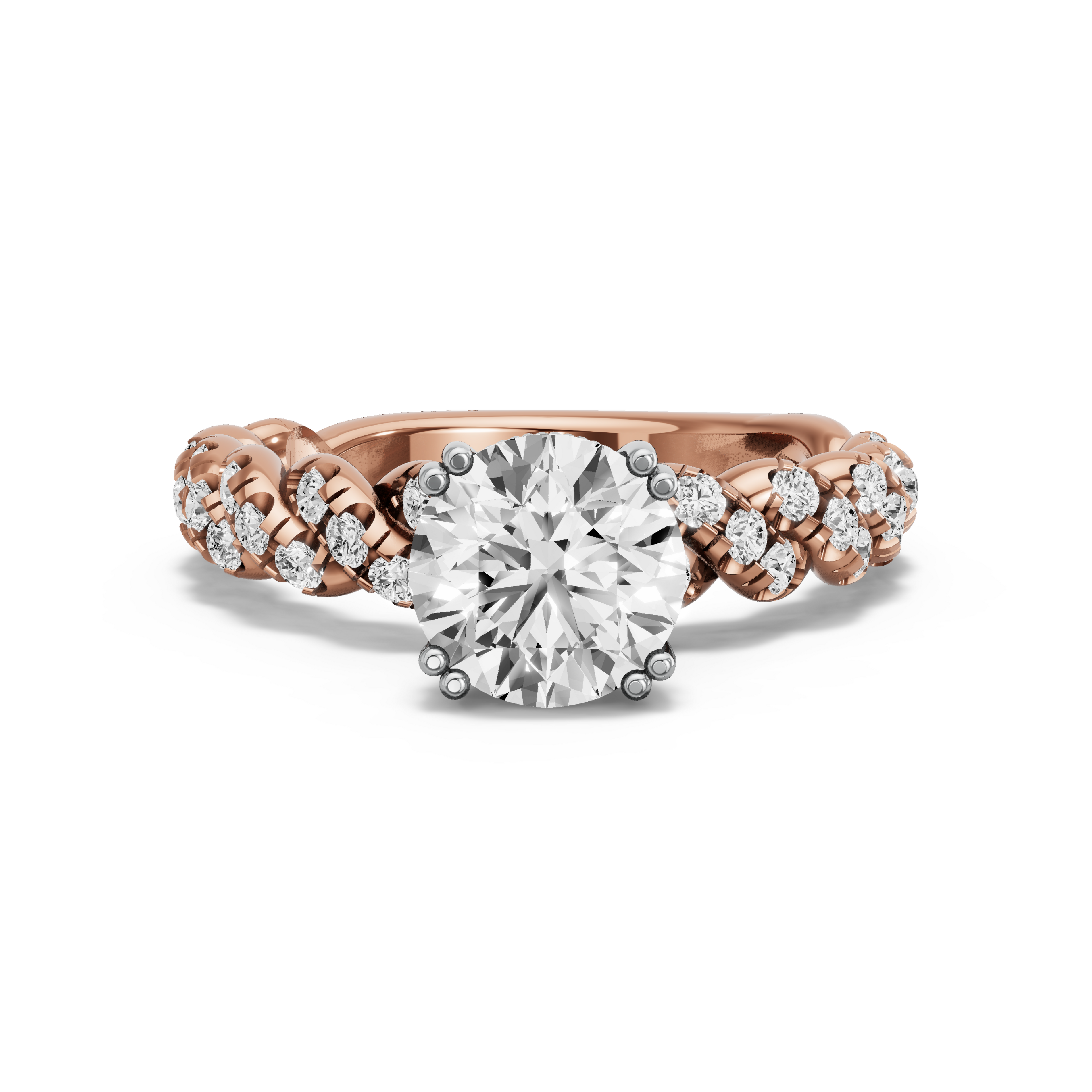 Image for Round Vintage Basket Ring with Twist Pave band in 18K Two Tone Rose Gold