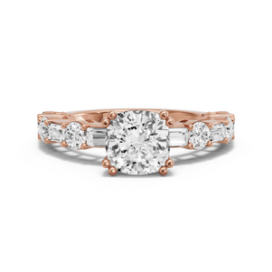 Image for Square Cushion Vintage Basket Ring with Alternating Baguette band