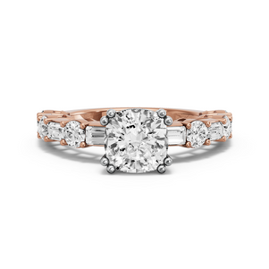 Image for Cushion Vintage Basket Ring with Alternating Baguette band