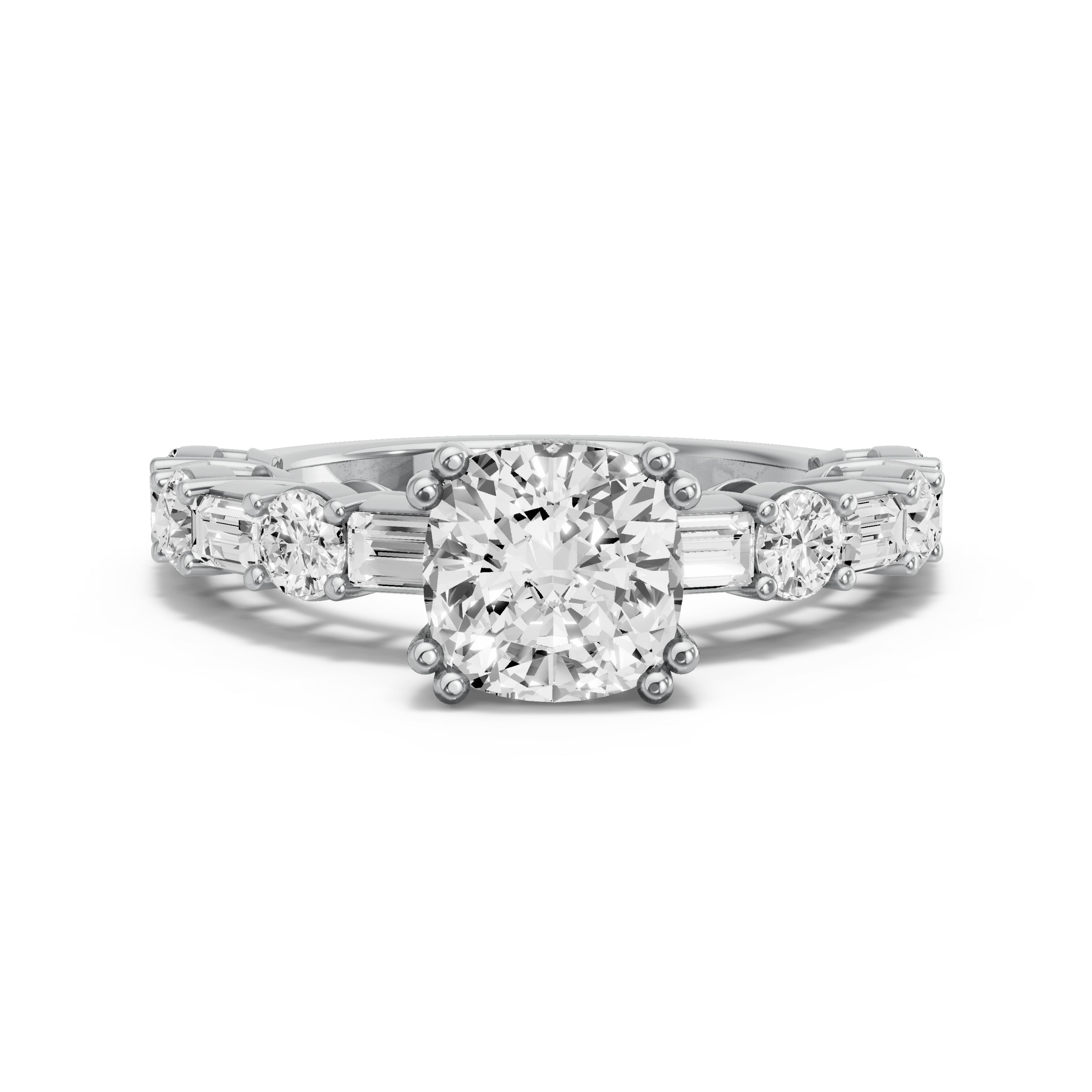 Image for Square Cushion Vintage Basket Ring with Alternating Baguette band in 950 Platinum