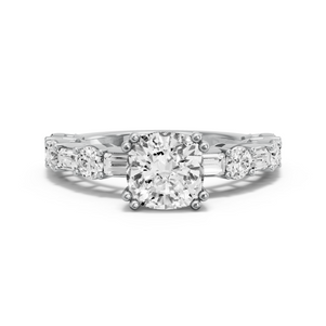 Image for Cushion Vintage Basket Ring with Alternating Baguette band