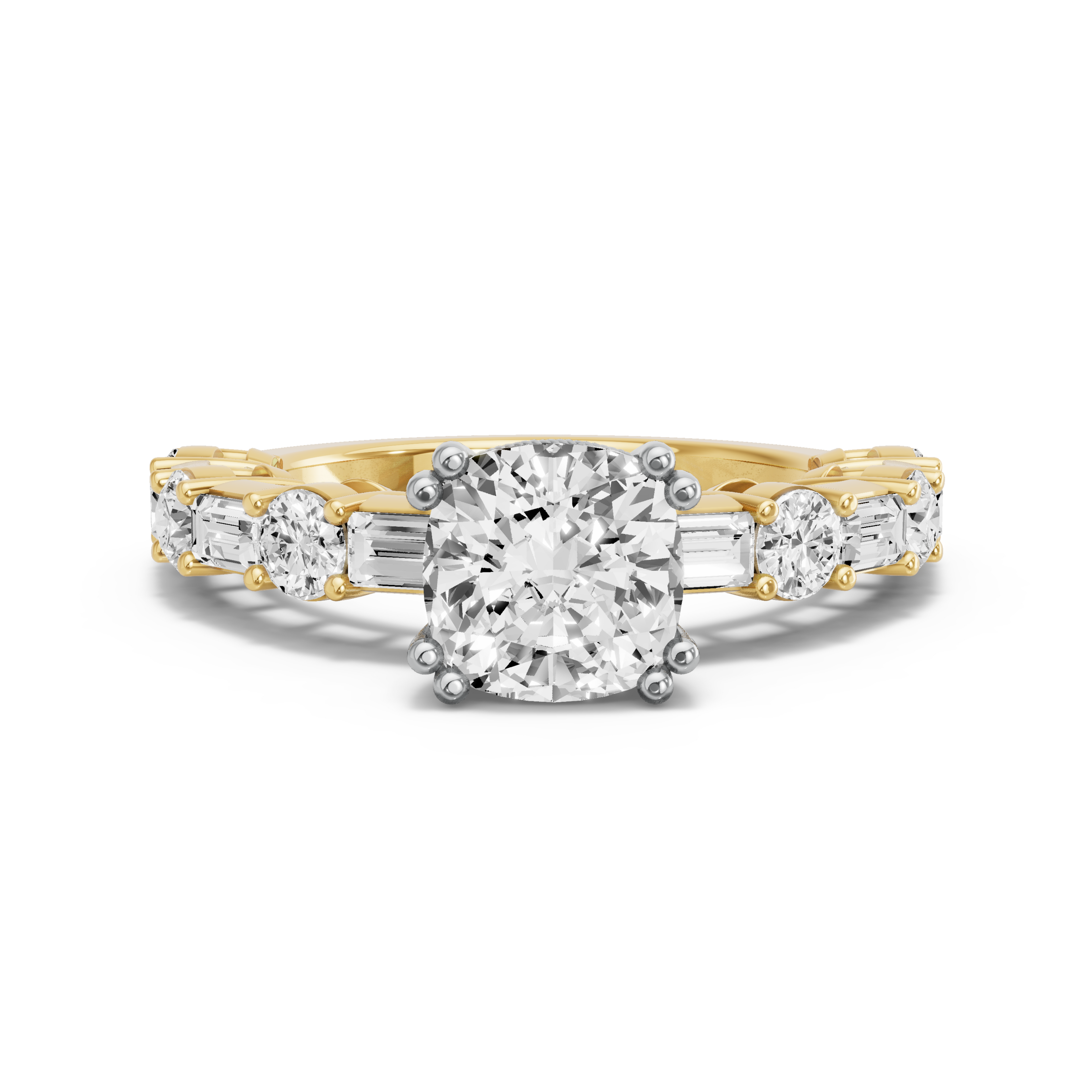 Image for Square Cushion Vintage Basket Ring with Alternating Baguette band in 10K Two Tone Yellow Gold