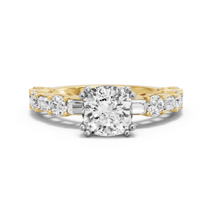 Image for Cushion Vintage Basket Ring with Alternating Baguette band