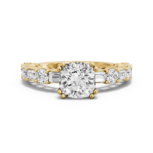 Image for Cushion Vintage Basket Ring with Alternating Baguette band