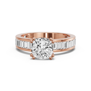 Image for Square Cushion Vintage Basket Ring with Baguette Channel band
