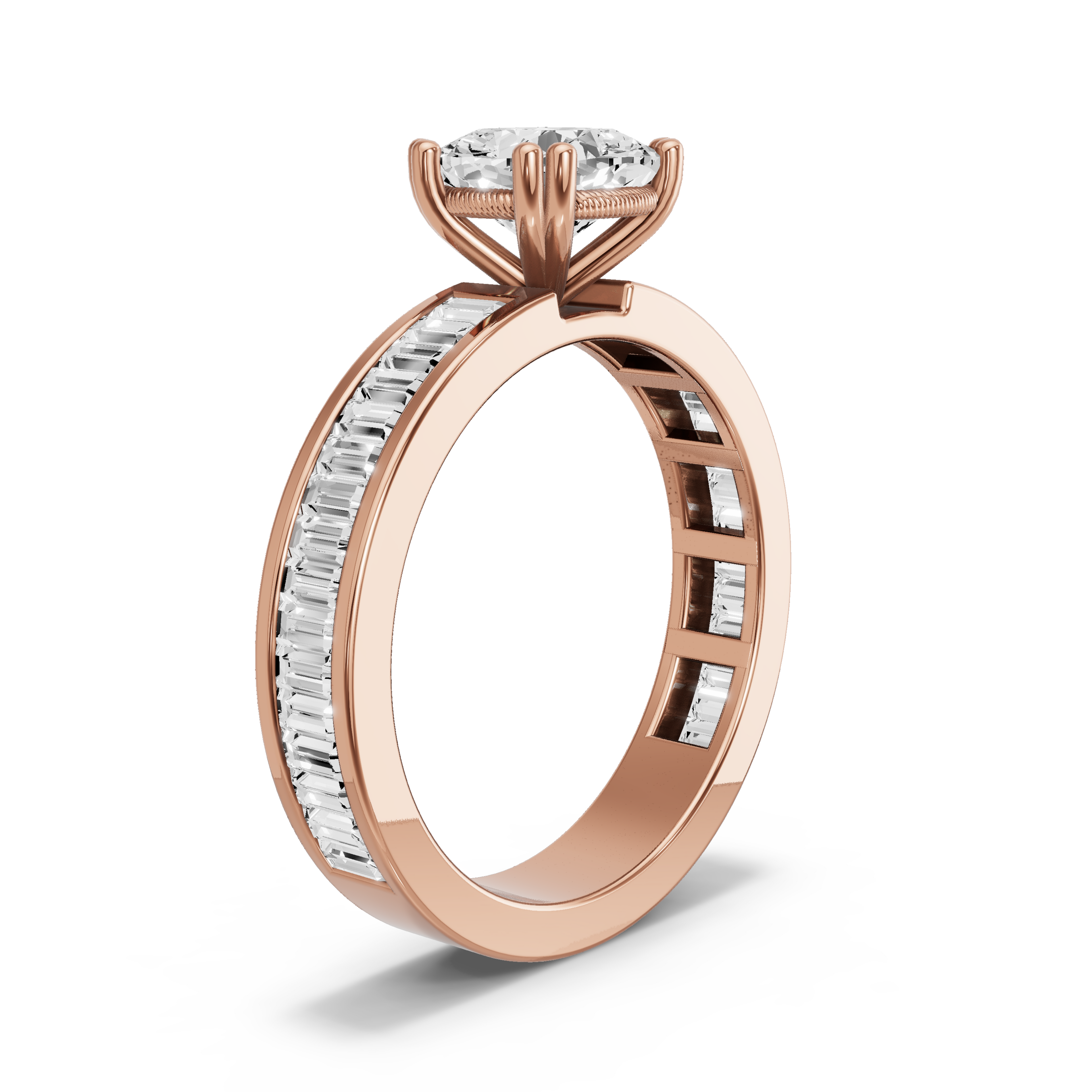 Image for Square Cushion Vintage Basket Ring with Baguette Channel band in 10K Rose Gold