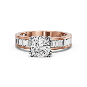 Image for Square Cushion Vintage Basket Ring with Baguette Channel band