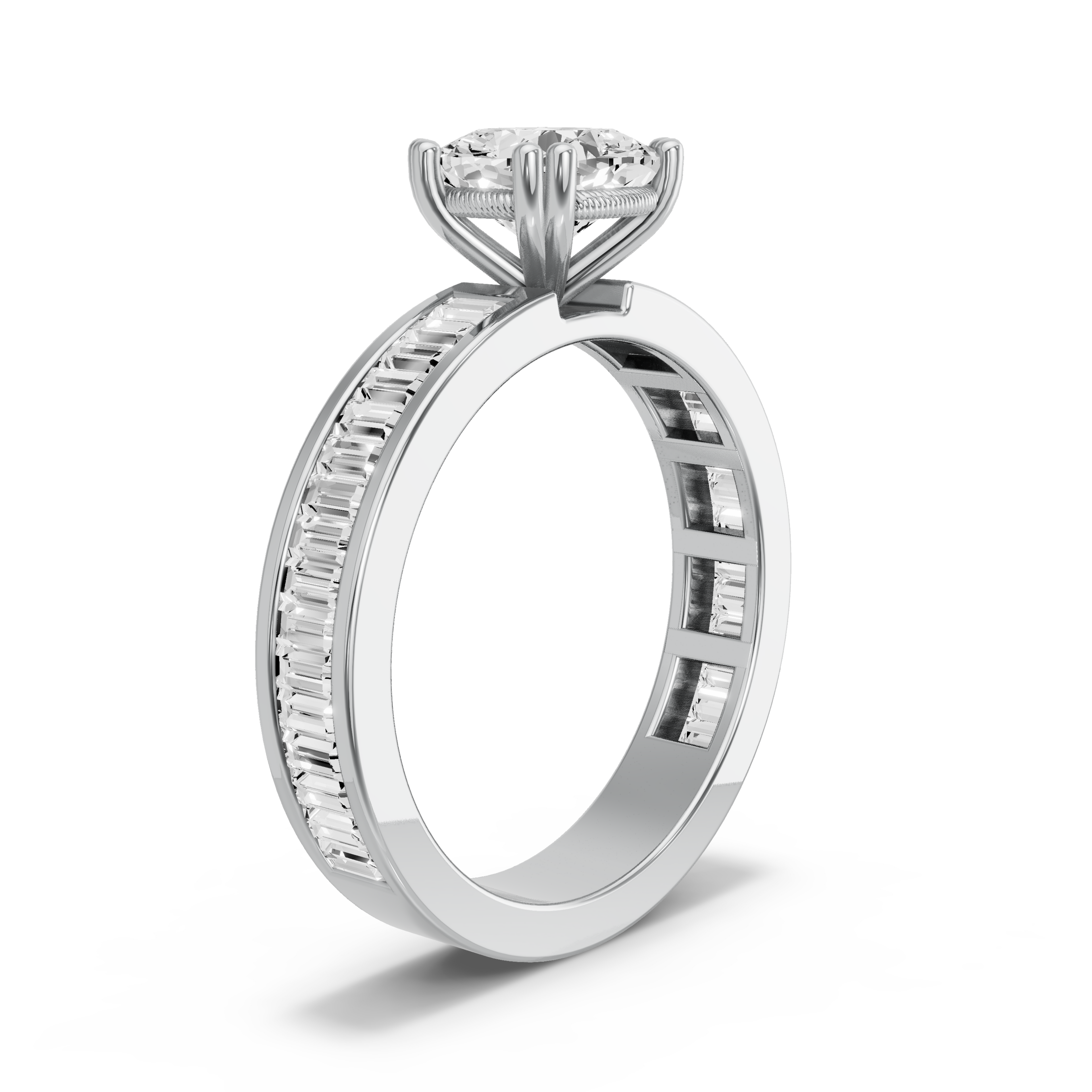 Image for Square Cushion Vintage Basket Ring with Baguette Channel band in 950 Platinum