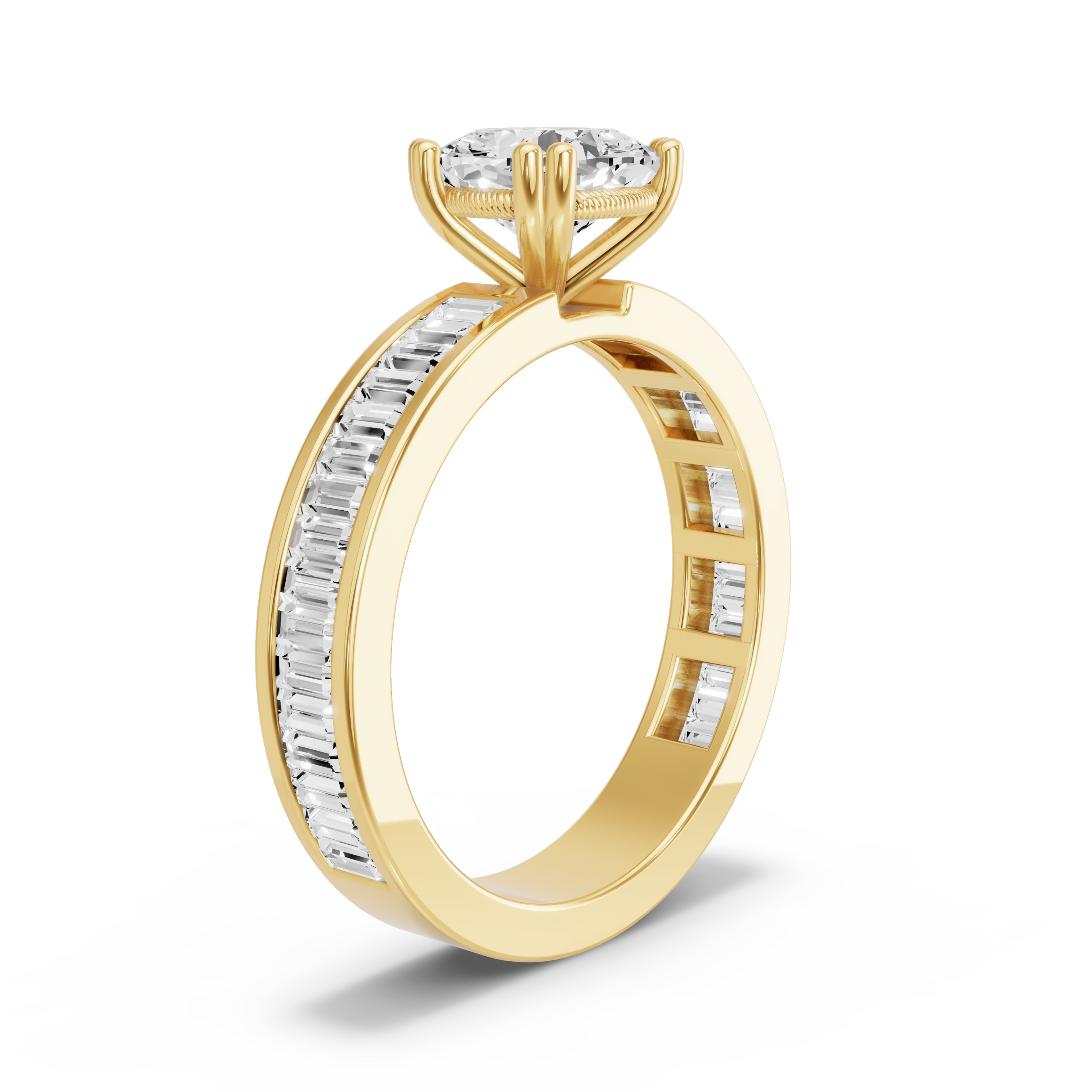 Image for Square Cushion Vintage Basket Ring with Baguette Channel band in 14K Yellow Gold