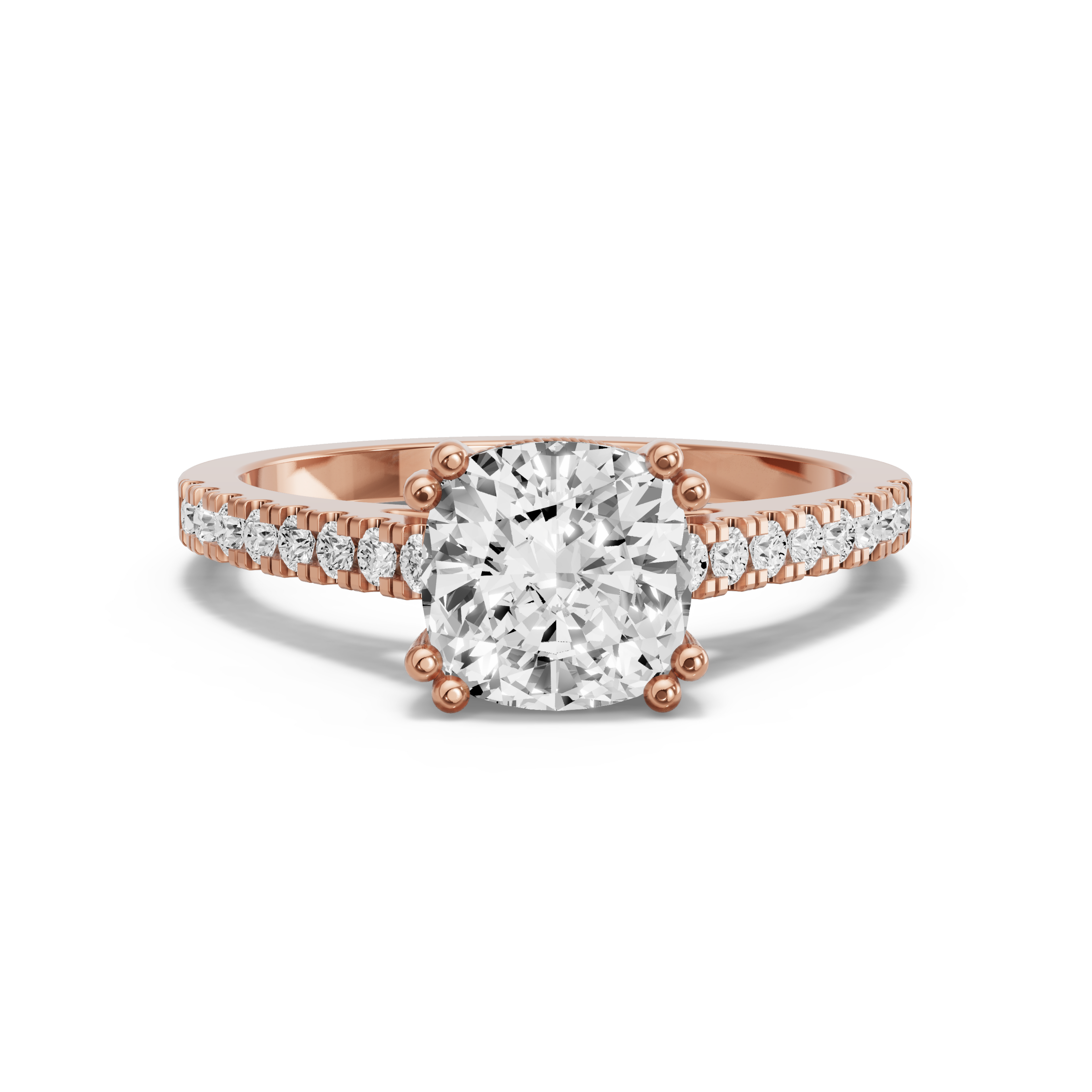 Image for Square Cushion Vintage Basket Ring with Cathedral Pave band in 10K Rose Gold