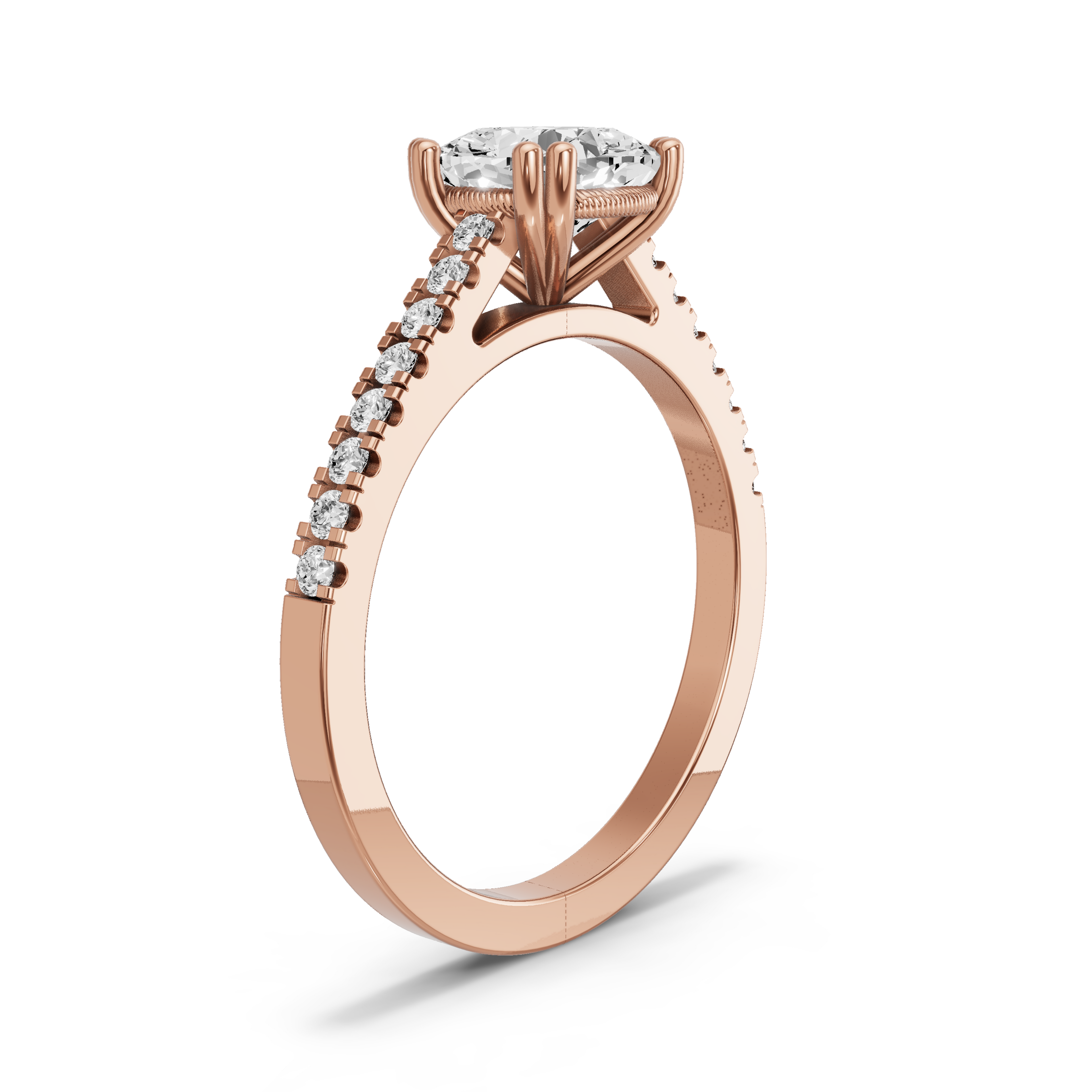 Image for Square Cushion Vintage Basket Ring with Cathedral Pave band in 18K Rose Gold