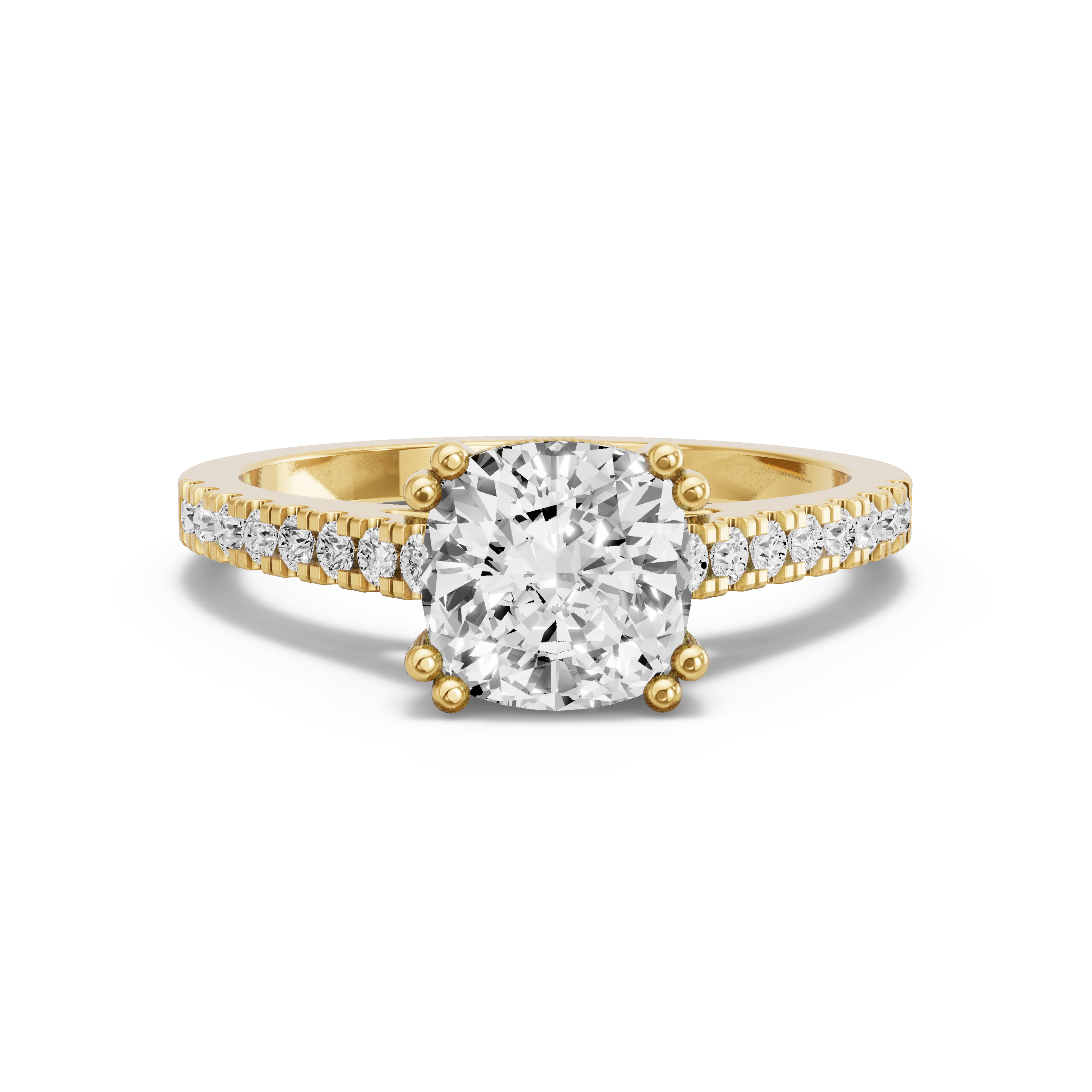 Image for Square Cushion Vintage Basket Ring with Cathedral Pave band in 10K Yellow Gold