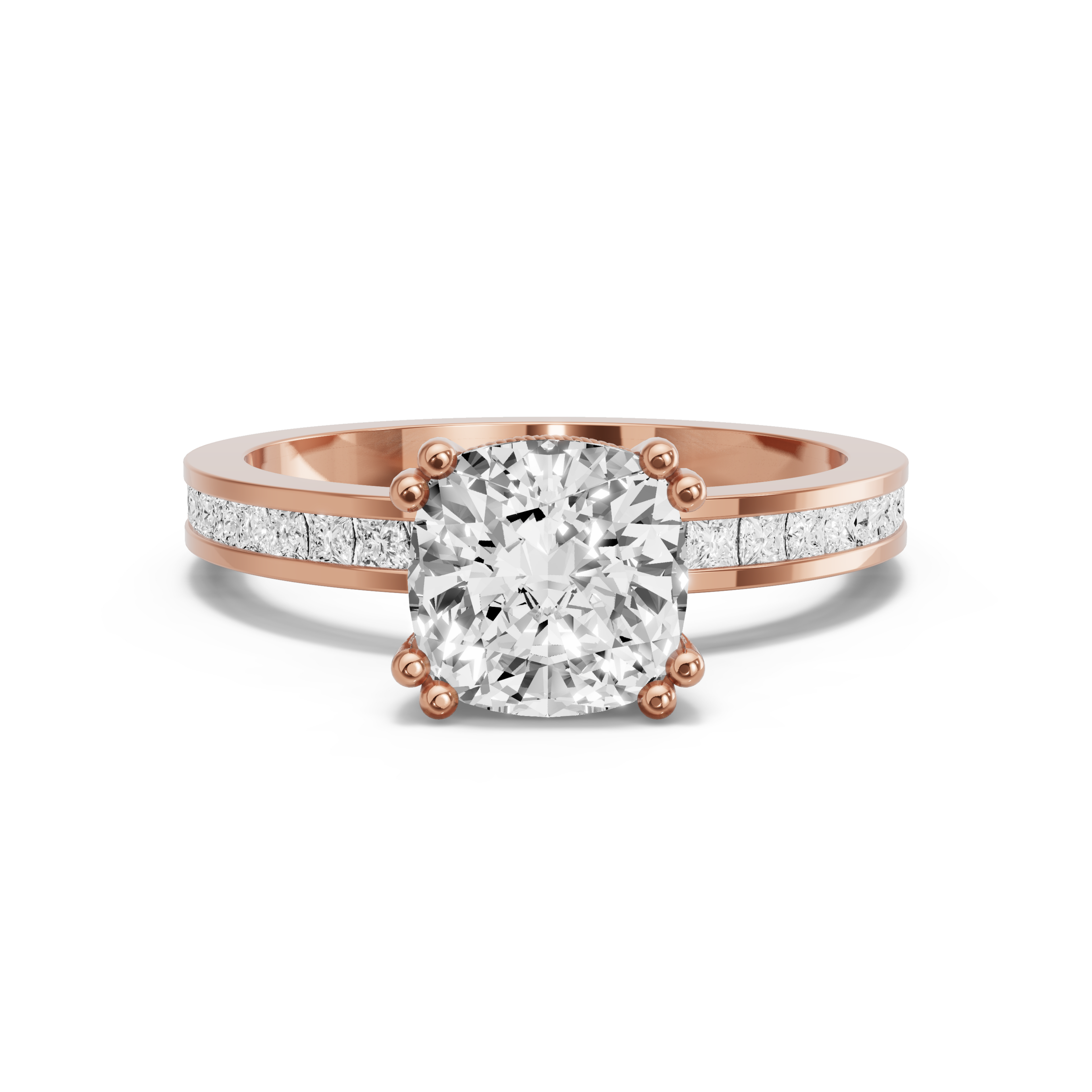 Image for Square Cushion Vintage Basket Ring with Channel band in 10K Rose Gold
