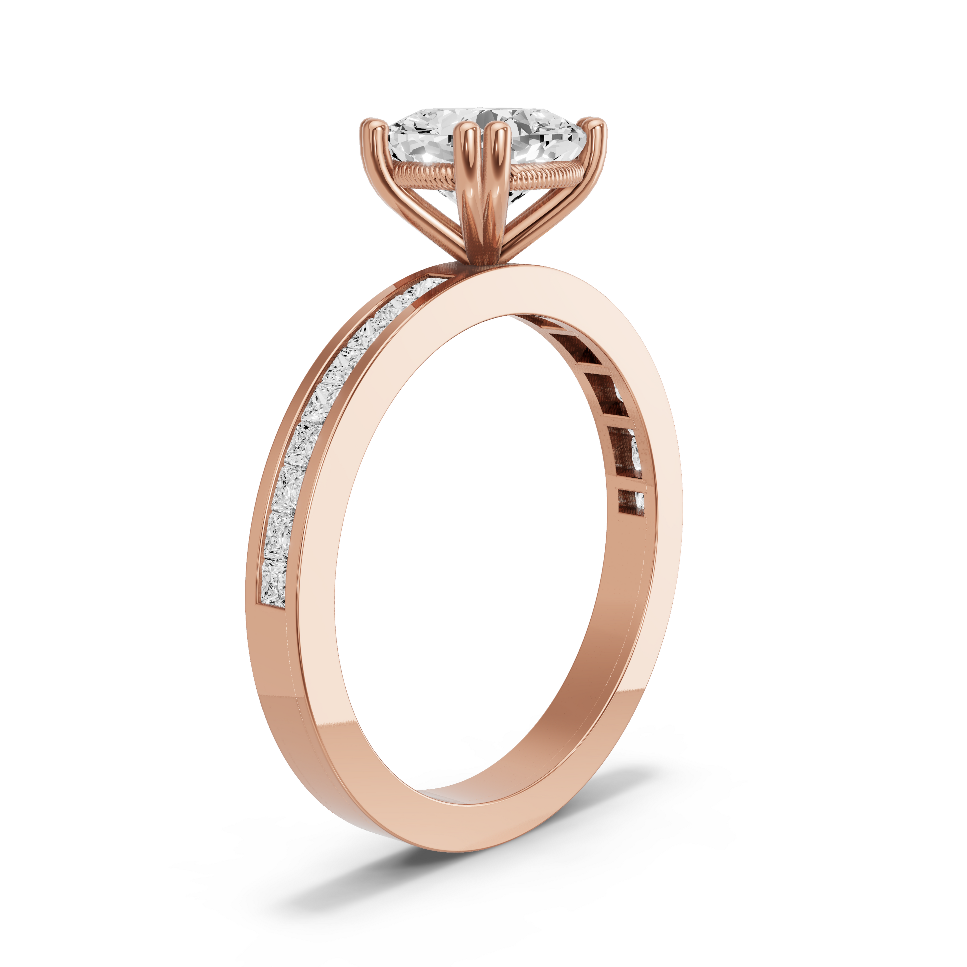 Image for Square Cushion Vintage Basket Ring with Channel band in 14K Rose Gold