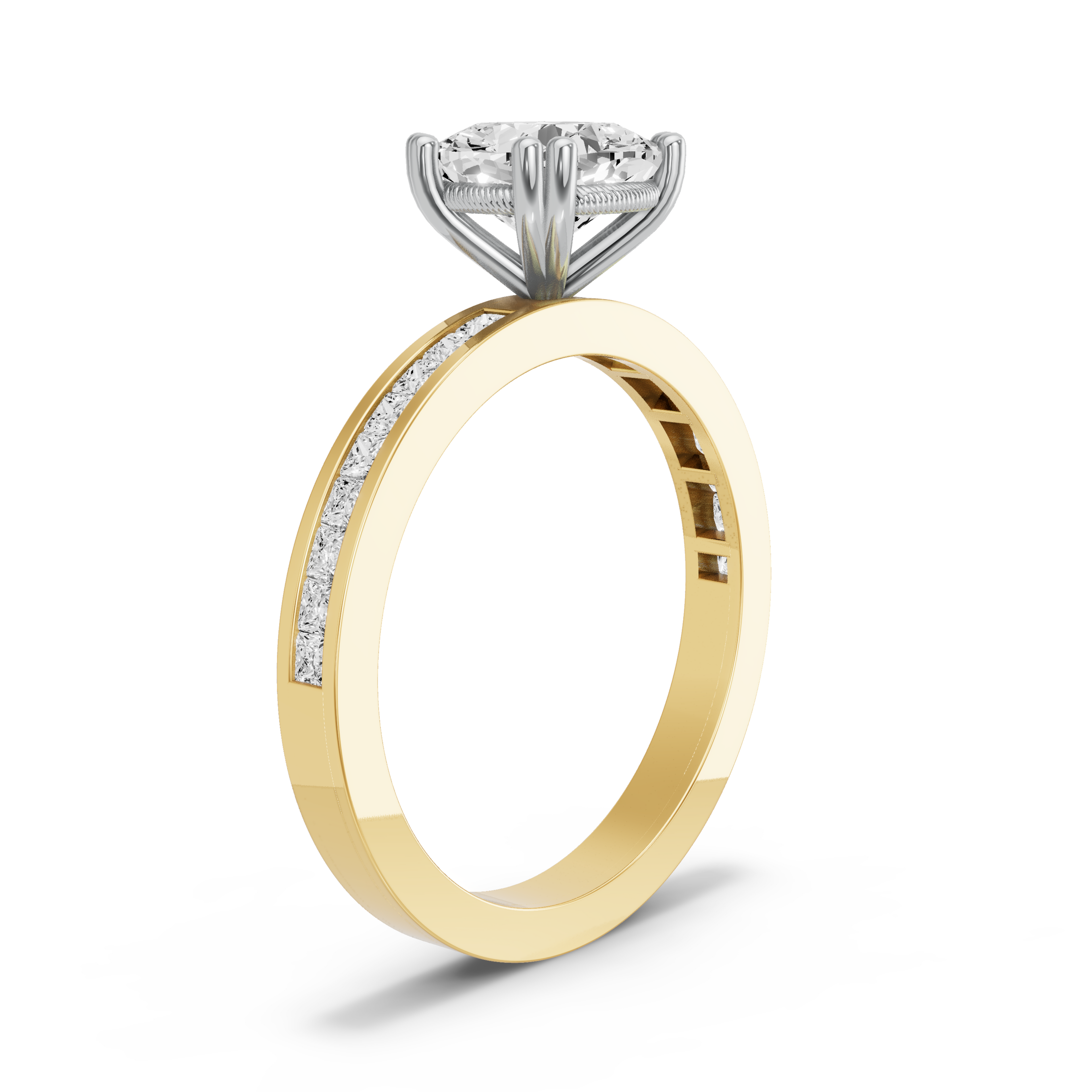 Image for Square Cushion Vintage Basket Ring with Channel band in 18K Two Tone Yellow Gold