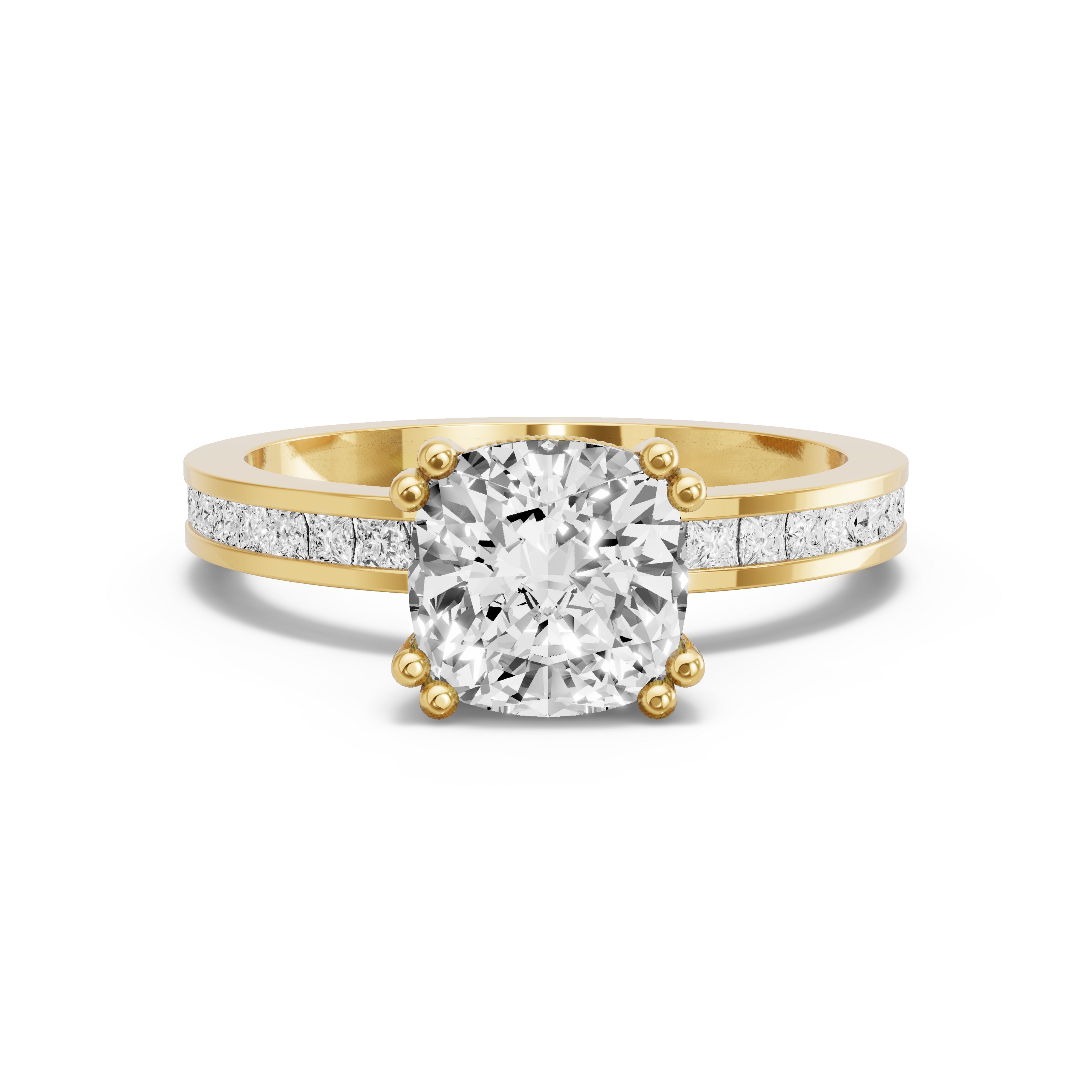 Image for Square Cushion Vintage Basket Ring with Channel band in 14K Yellow Gold