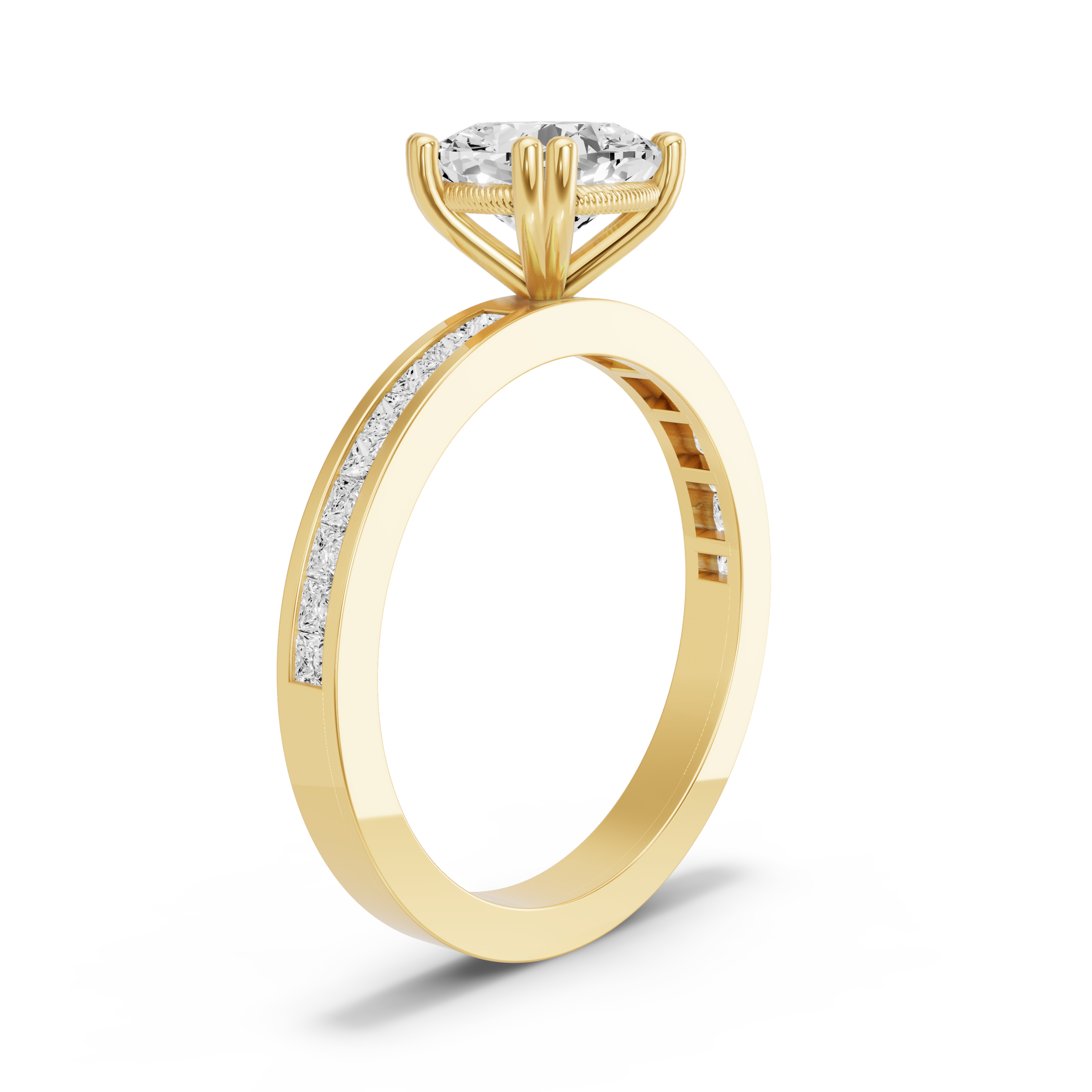 Image for Square Cushion Vintage Basket Ring with Channel band in 18K Yellow Gold