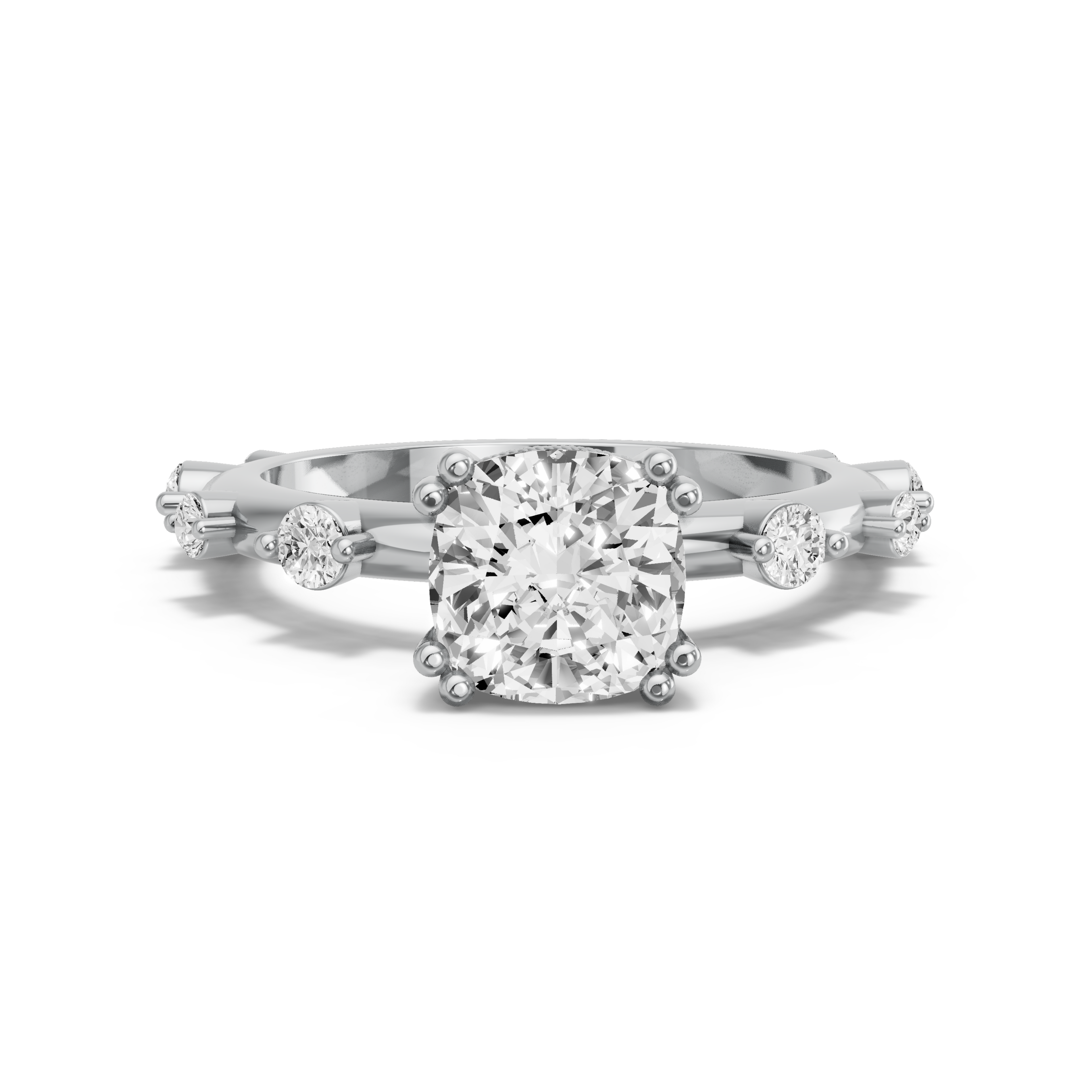 Image for Square Cushion Vintage Basket Ring with Floating Station band in 18K White Gold