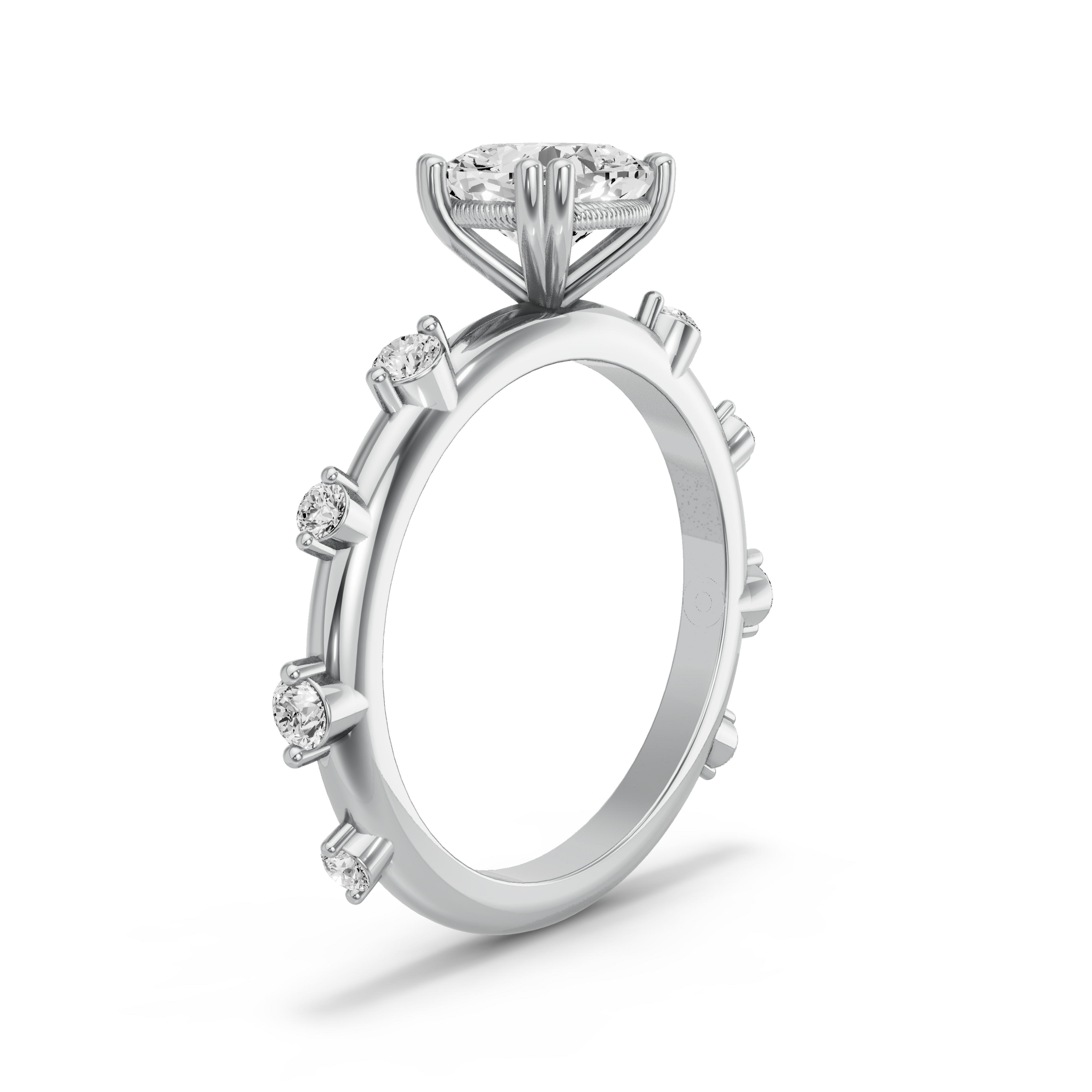 Image for Square Cushion Vintage Basket Ring with Floating Station band in 18K White Gold