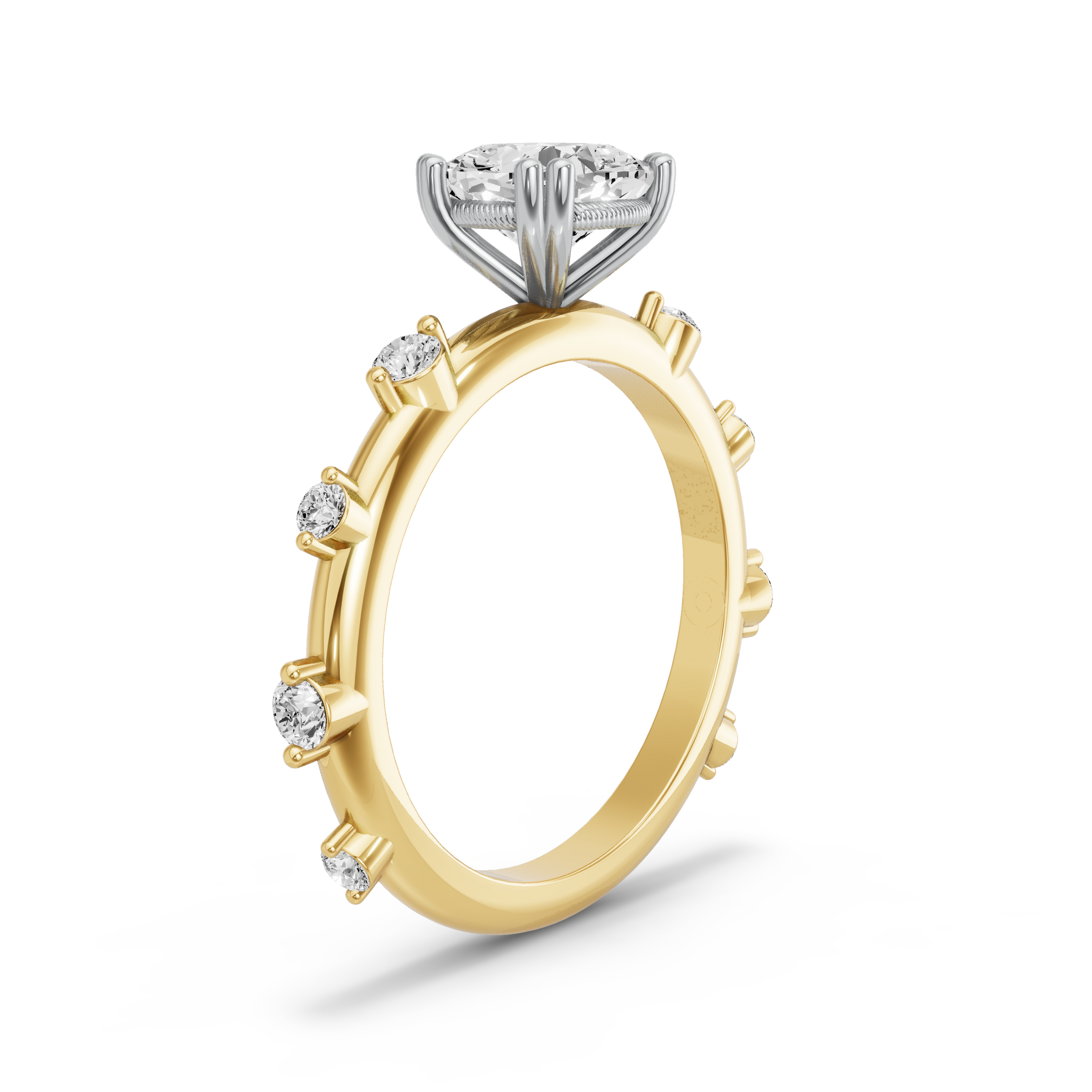 Image for Square Cushion Vintage Basket Ring with Floating Station band in 10K Two Tone Yellow Gold