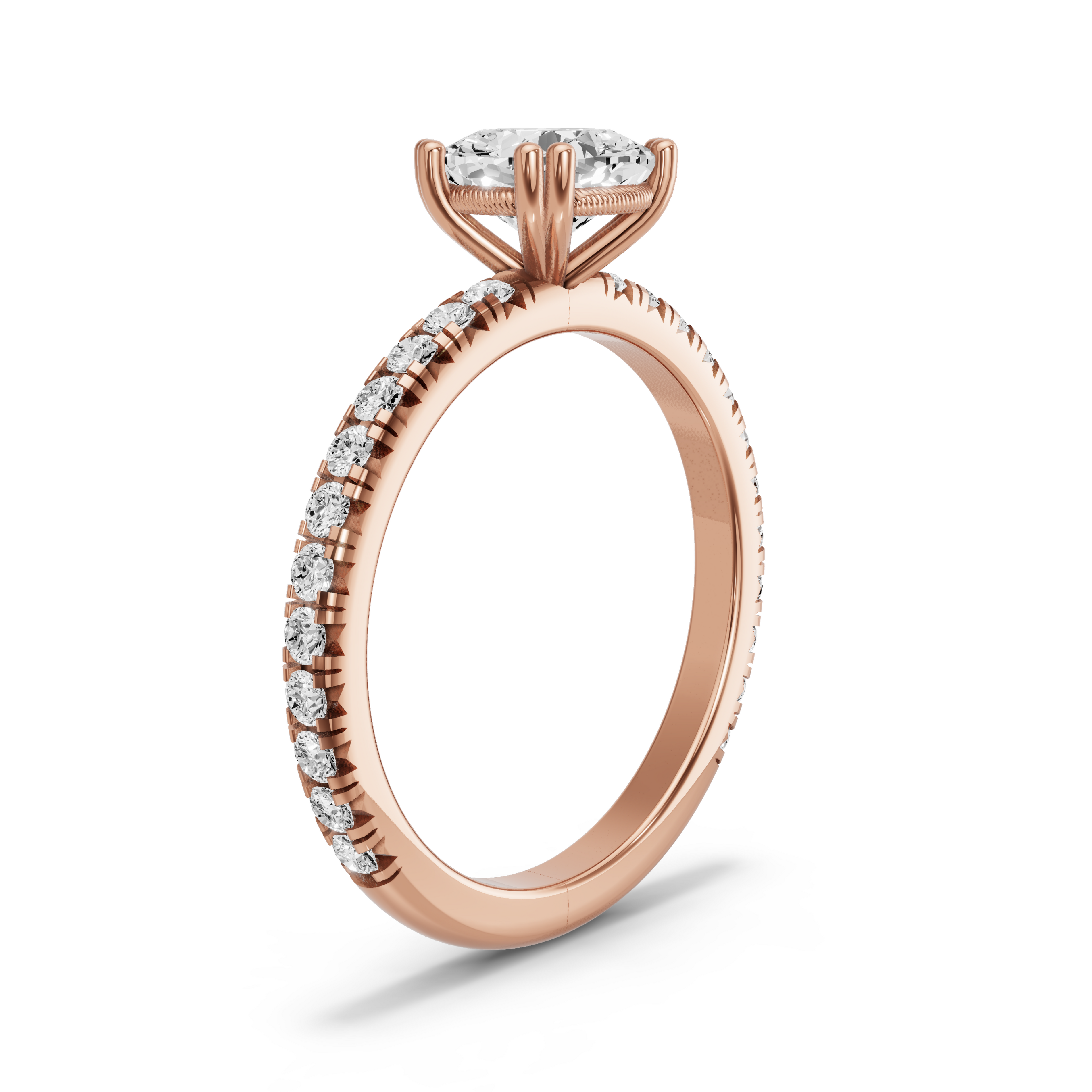 Image for Square Cushion Vintage Basket Ring with French Pave band in 10K Rose Gold