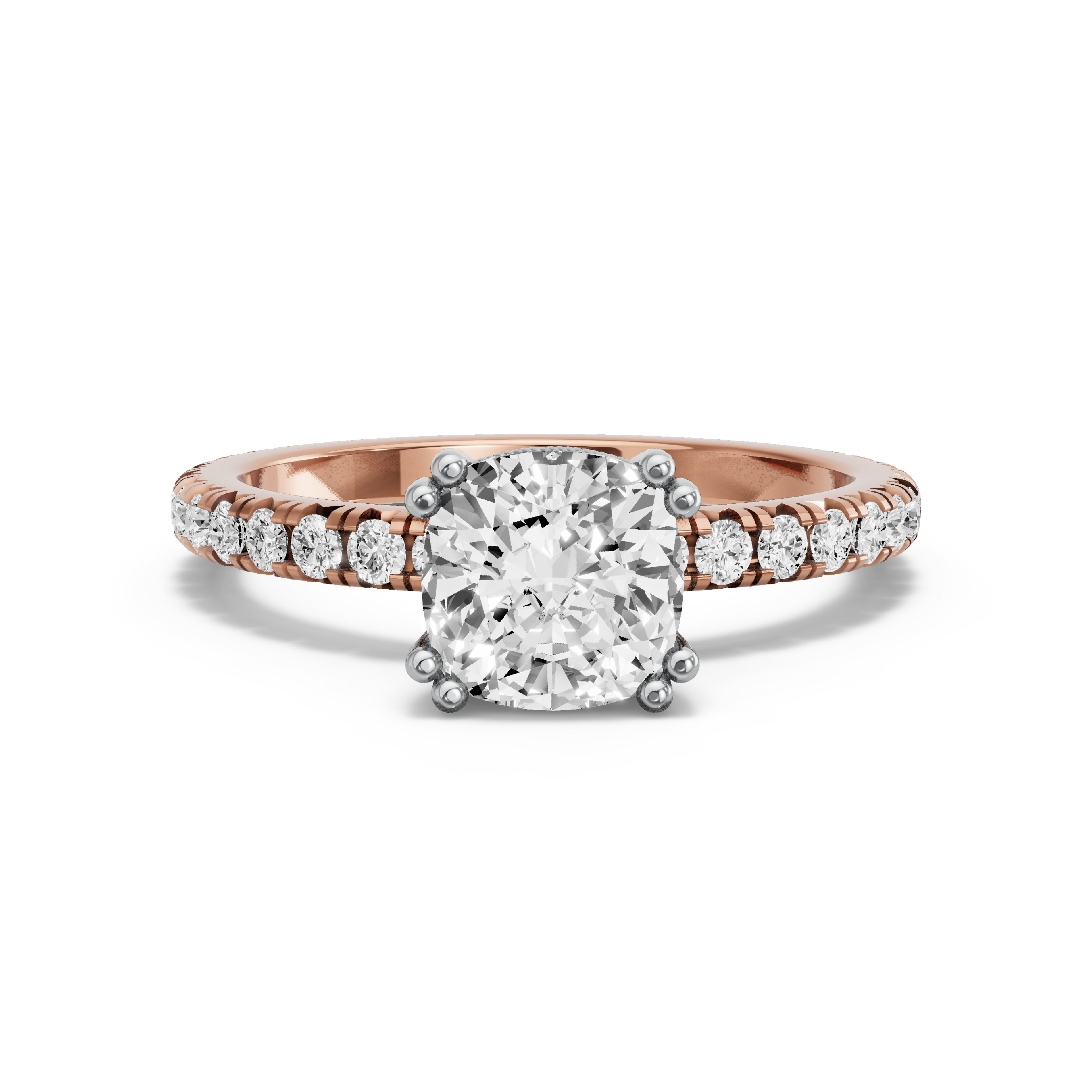 Image for Square Cushion Vintage Basket Ring with French Pave band in 10K Two Tone Rose Gold