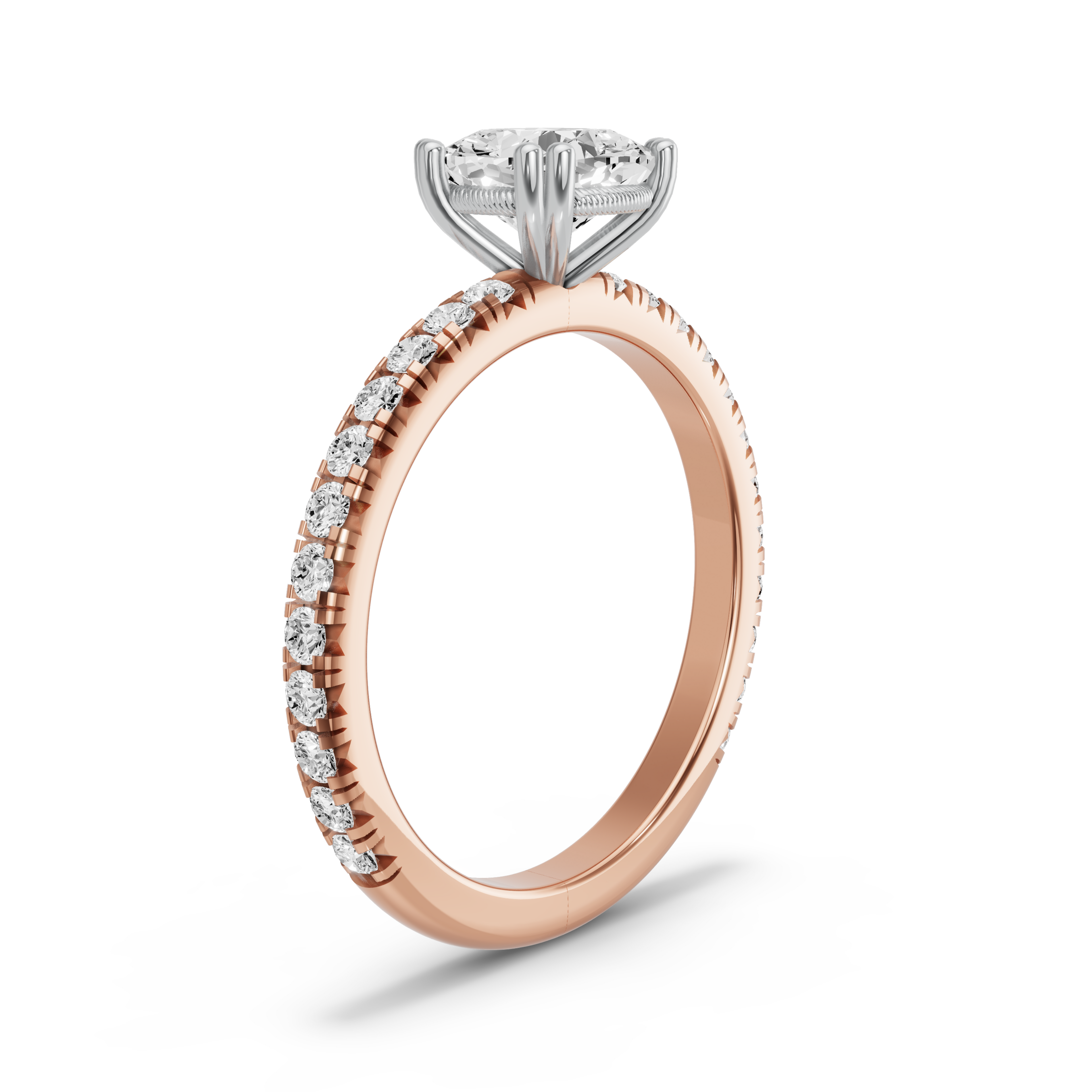 Image for Square Cushion Vintage Basket Ring with French Pave band in 10K Two Tone Rose Gold