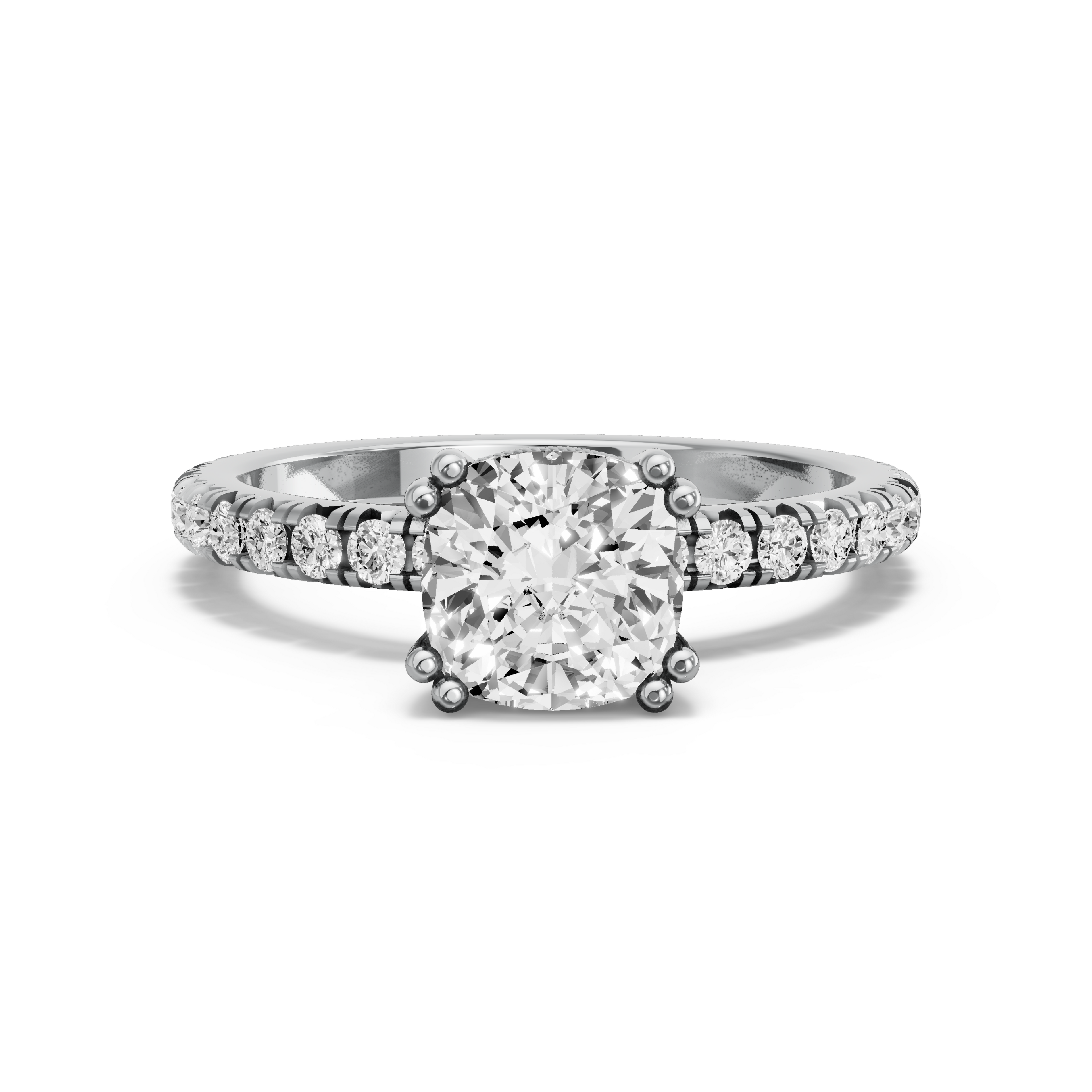 Image for Square Cushion Vintage Basket Ring with French Pave band in 18K White Gold
