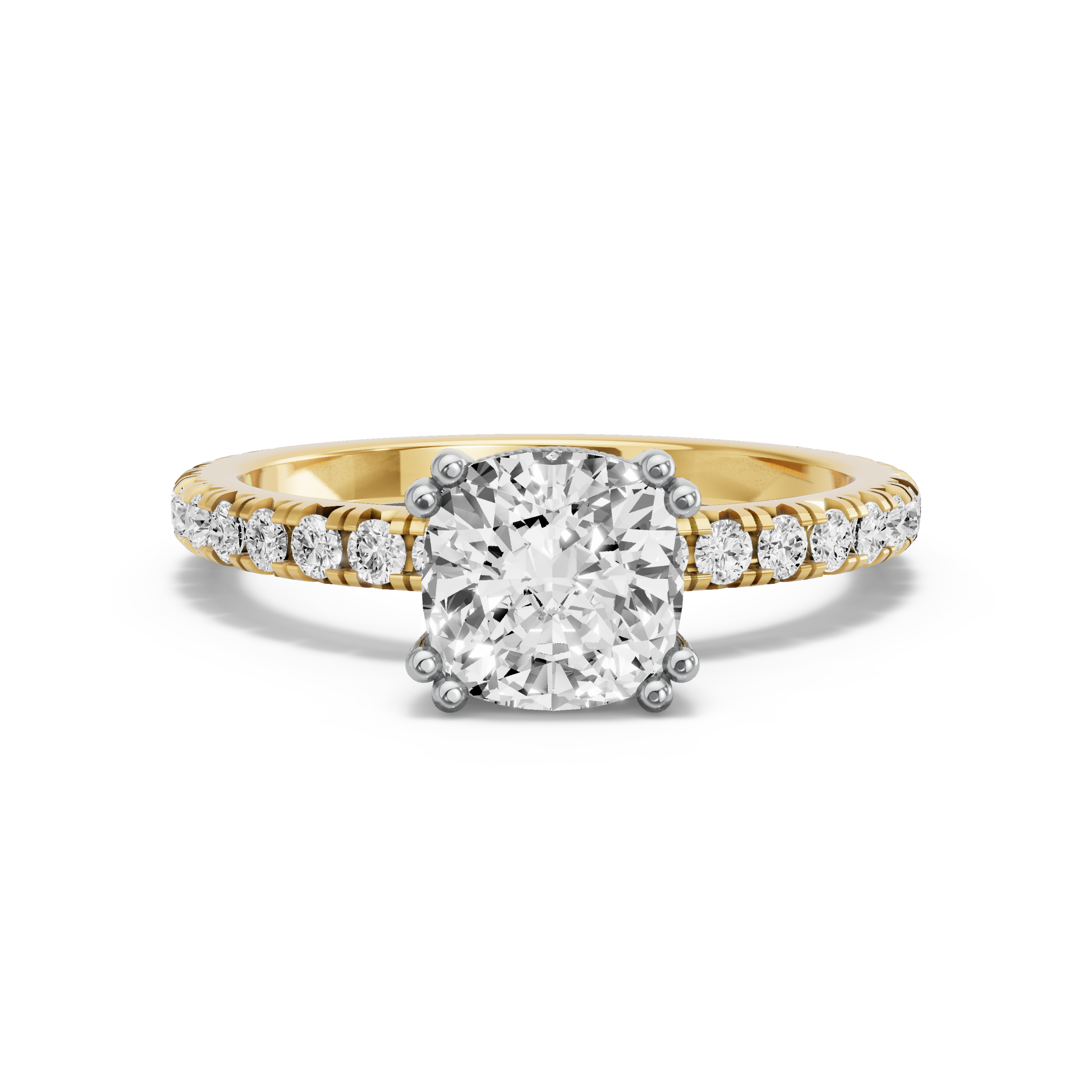 Image for Square Cushion Vintage Basket Ring with French Pave band in 18K Two Tone Yellow Gold