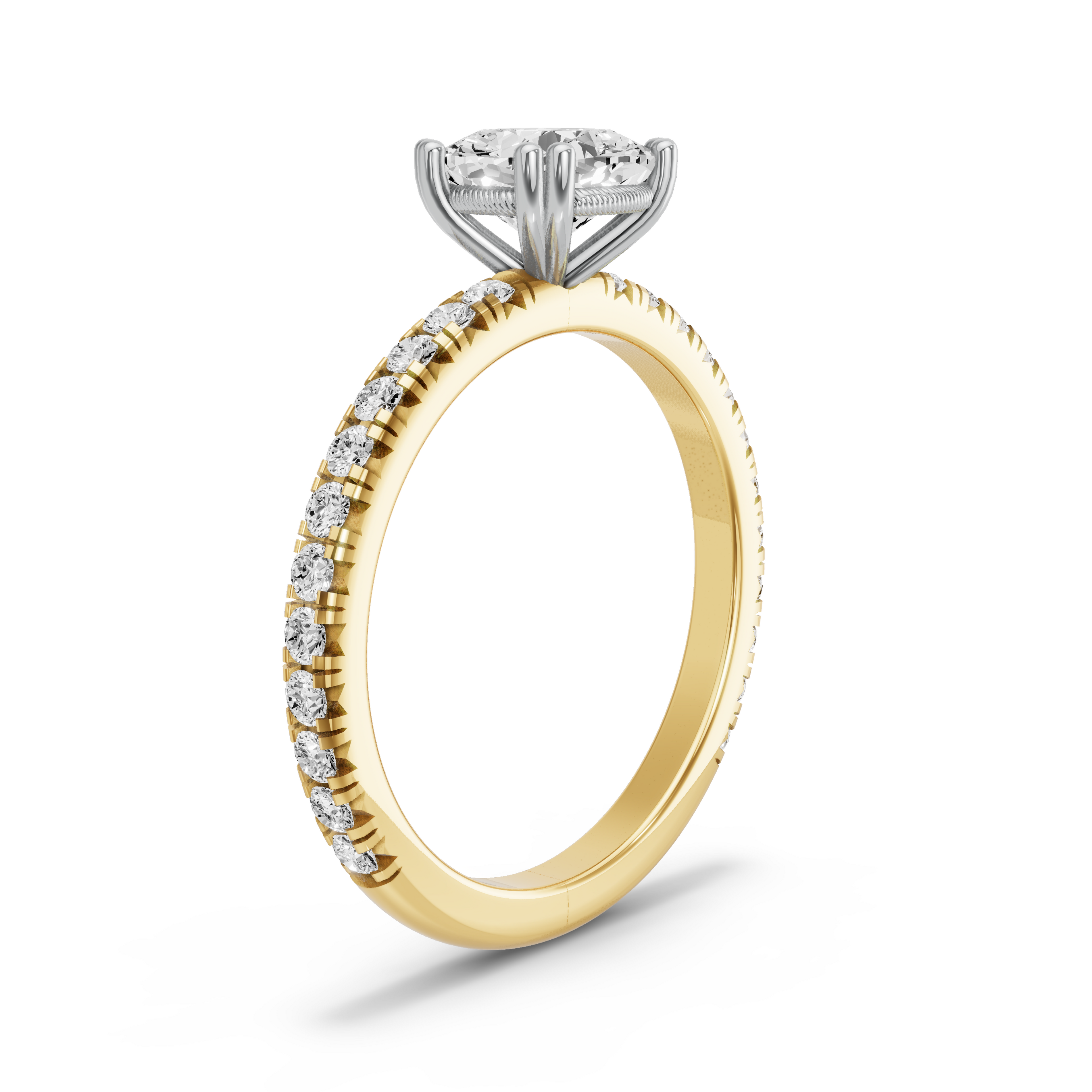 Image for Square Cushion Vintage Basket Ring with French Pave band in 18K Two Tone Yellow Gold