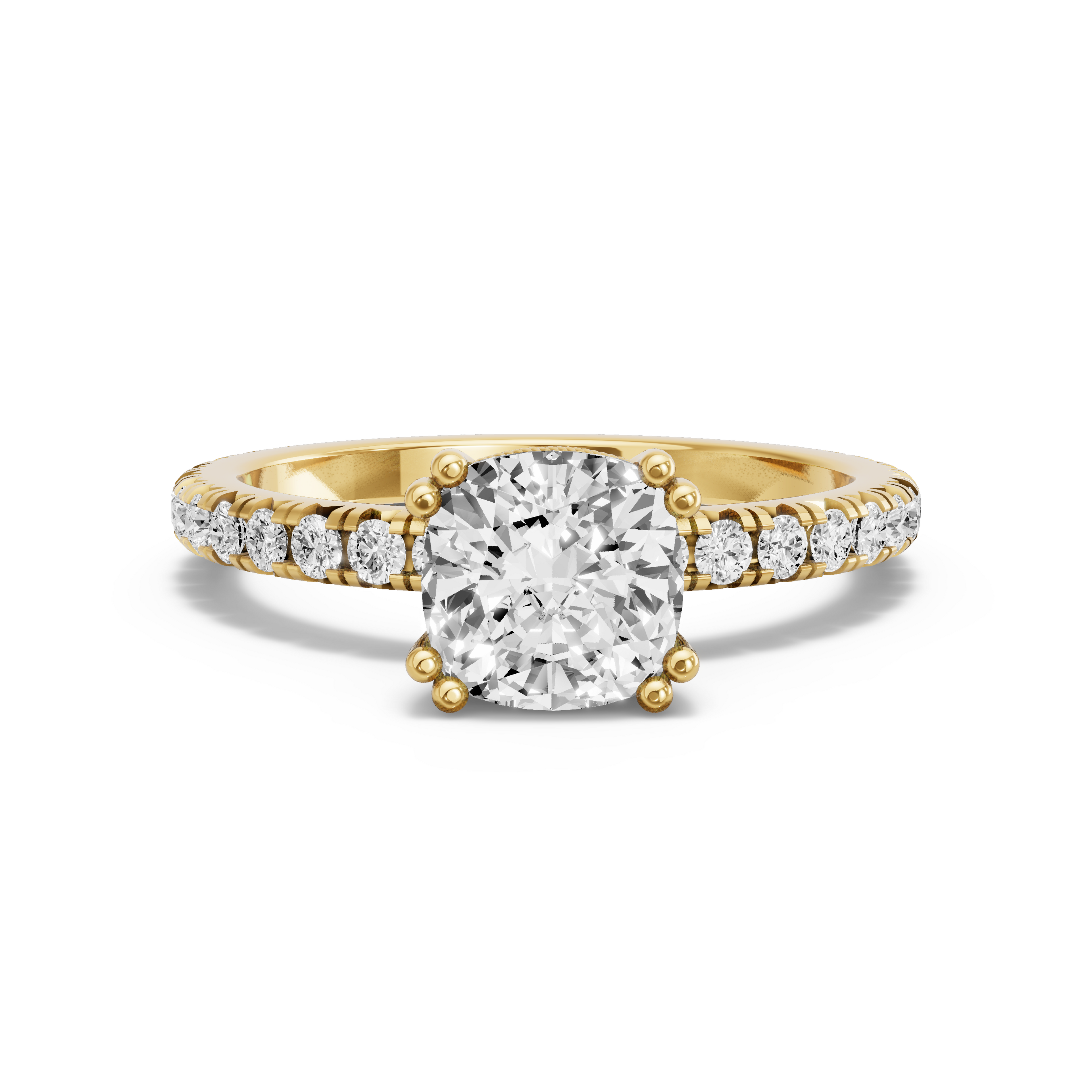 Image for Square Cushion Vintage Basket Ring with French Pave band in 10K Yellow Gold