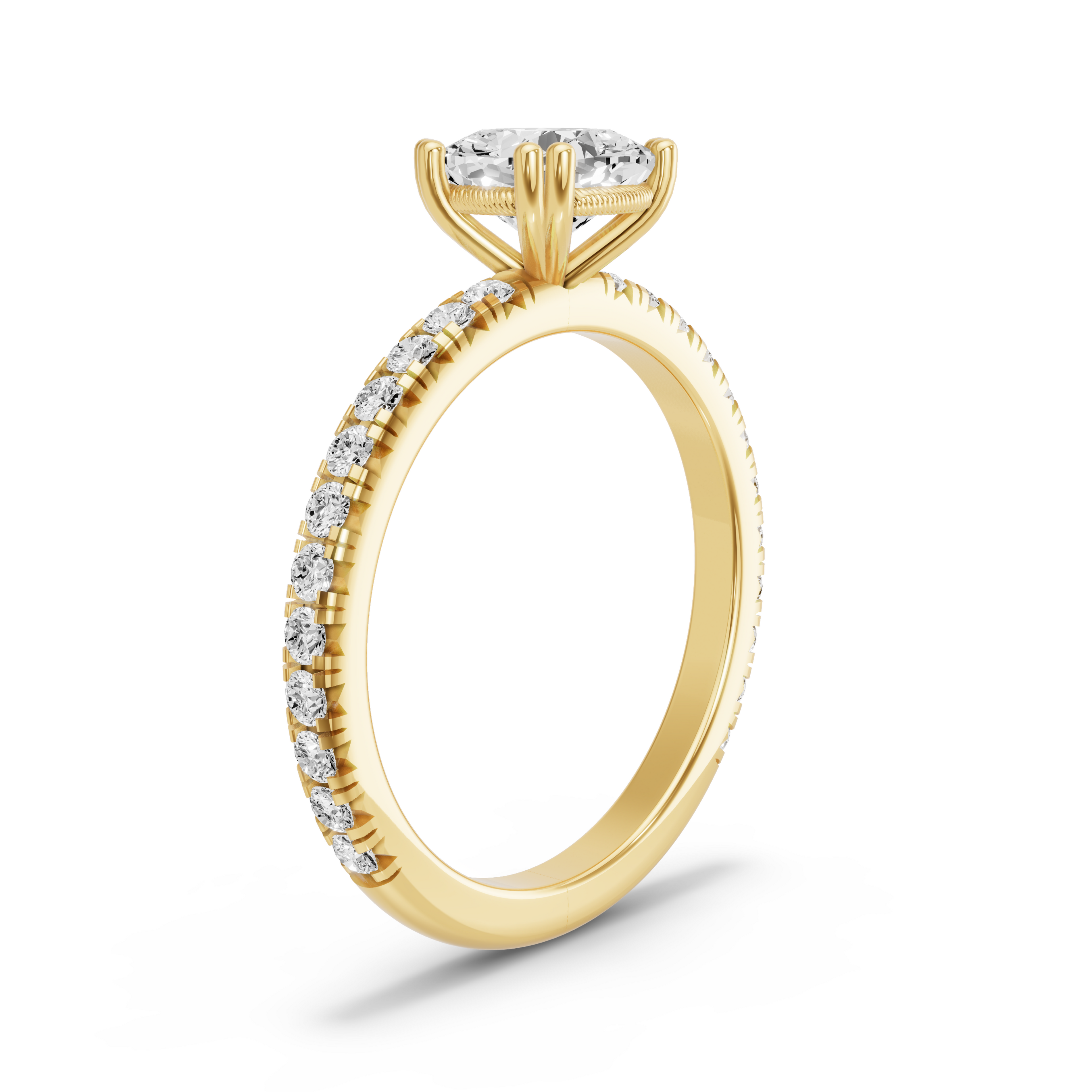 Image for Square Cushion Vintage Basket Ring with French Pave band in 10K Yellow Gold