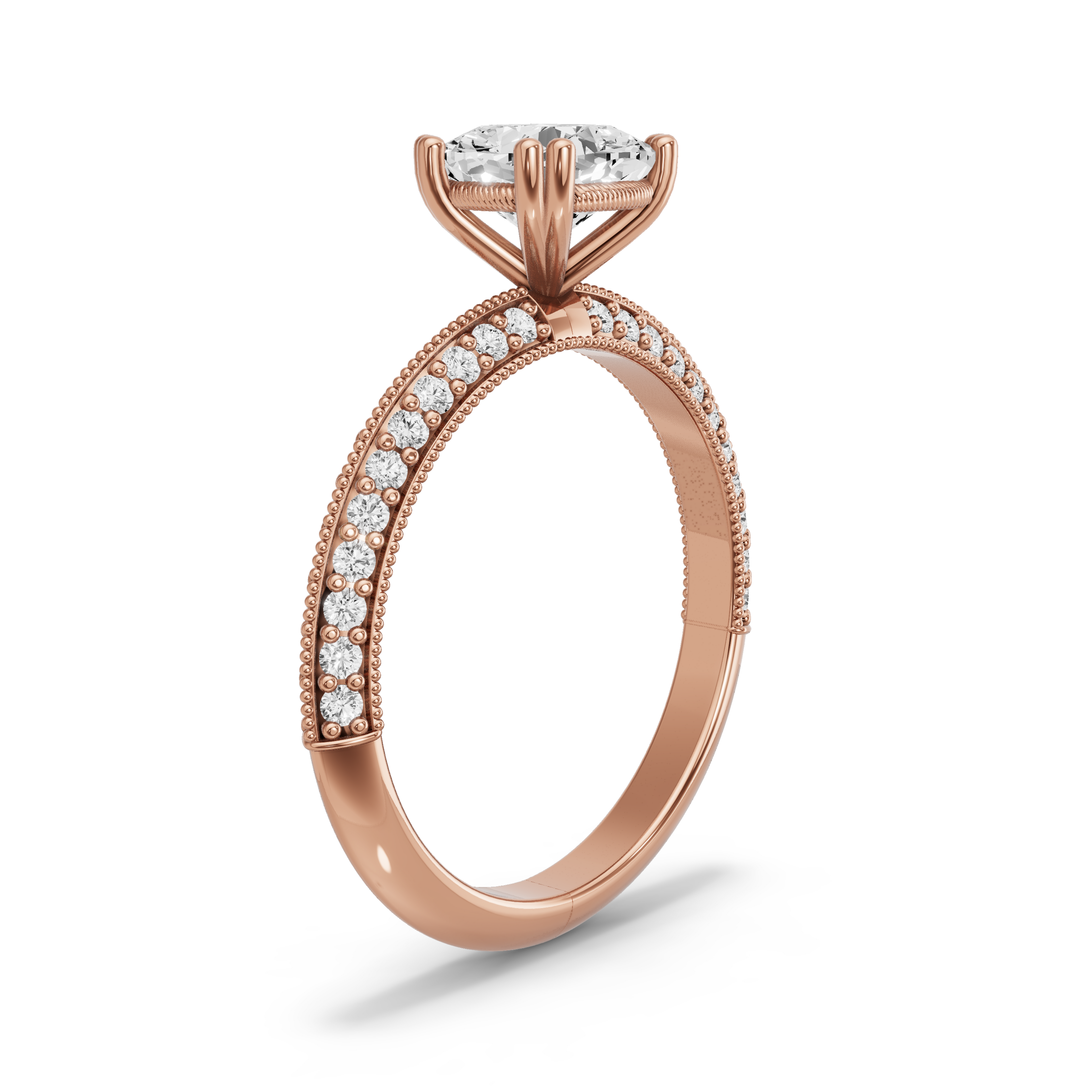 Image for Square Cushion Vintage Basket Ring with Knife Edge Pave band in 14K Rose Gold