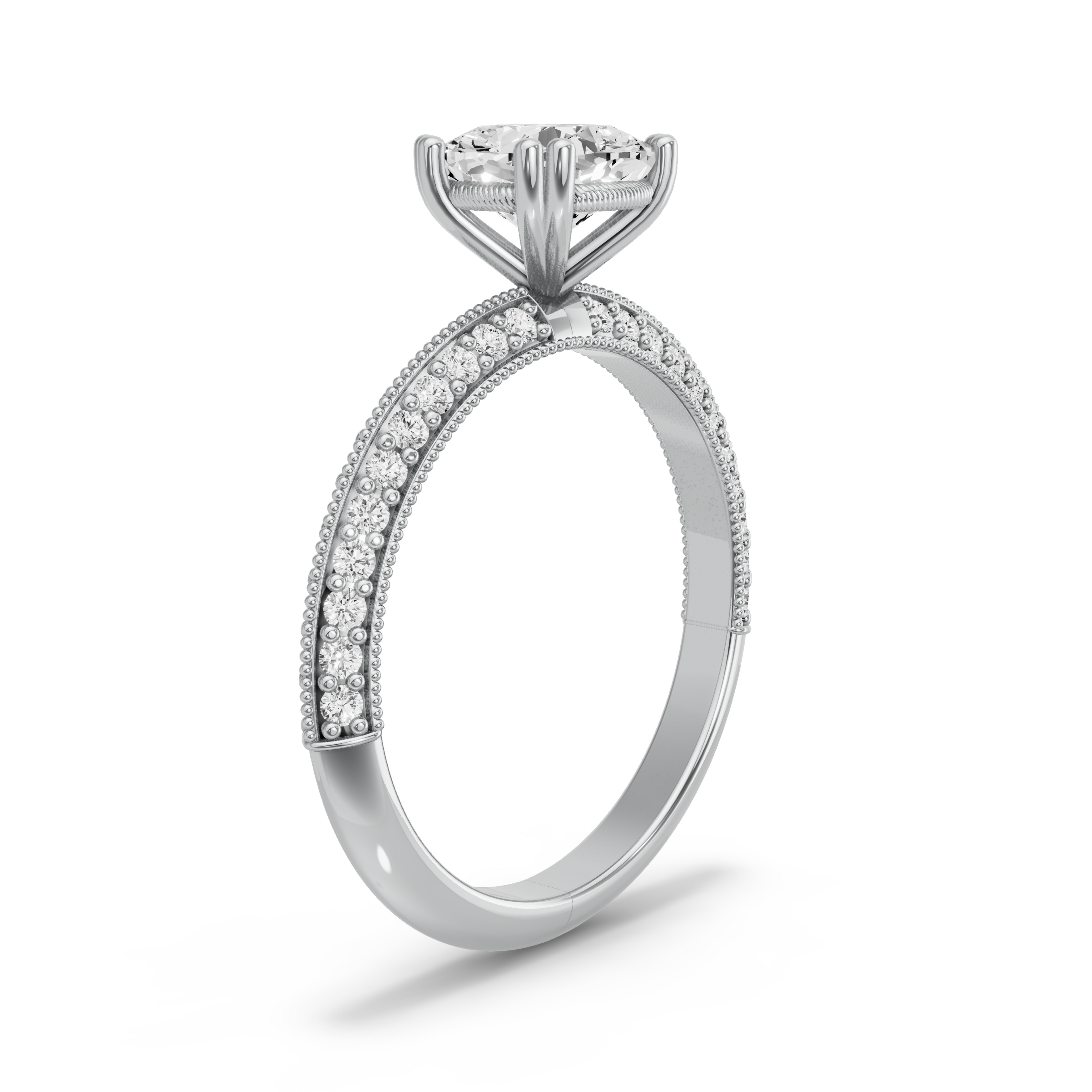 Image for Square Cushion Vintage Basket Ring with Knife Edge Pave band in 10K White Gold