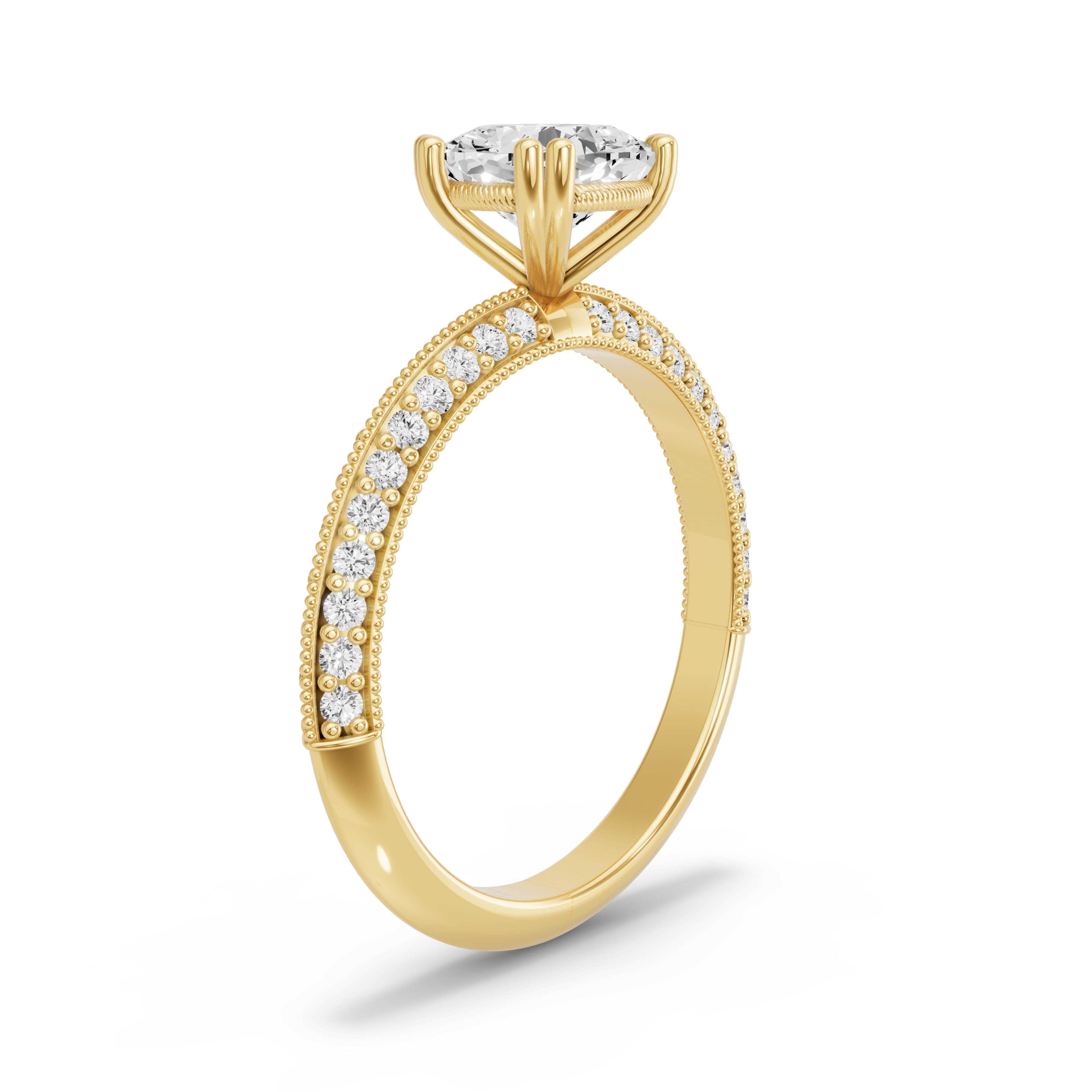 Image for Square Cushion Vintage Basket Ring with Knife Edge Pave band in 10K Yellow Gold