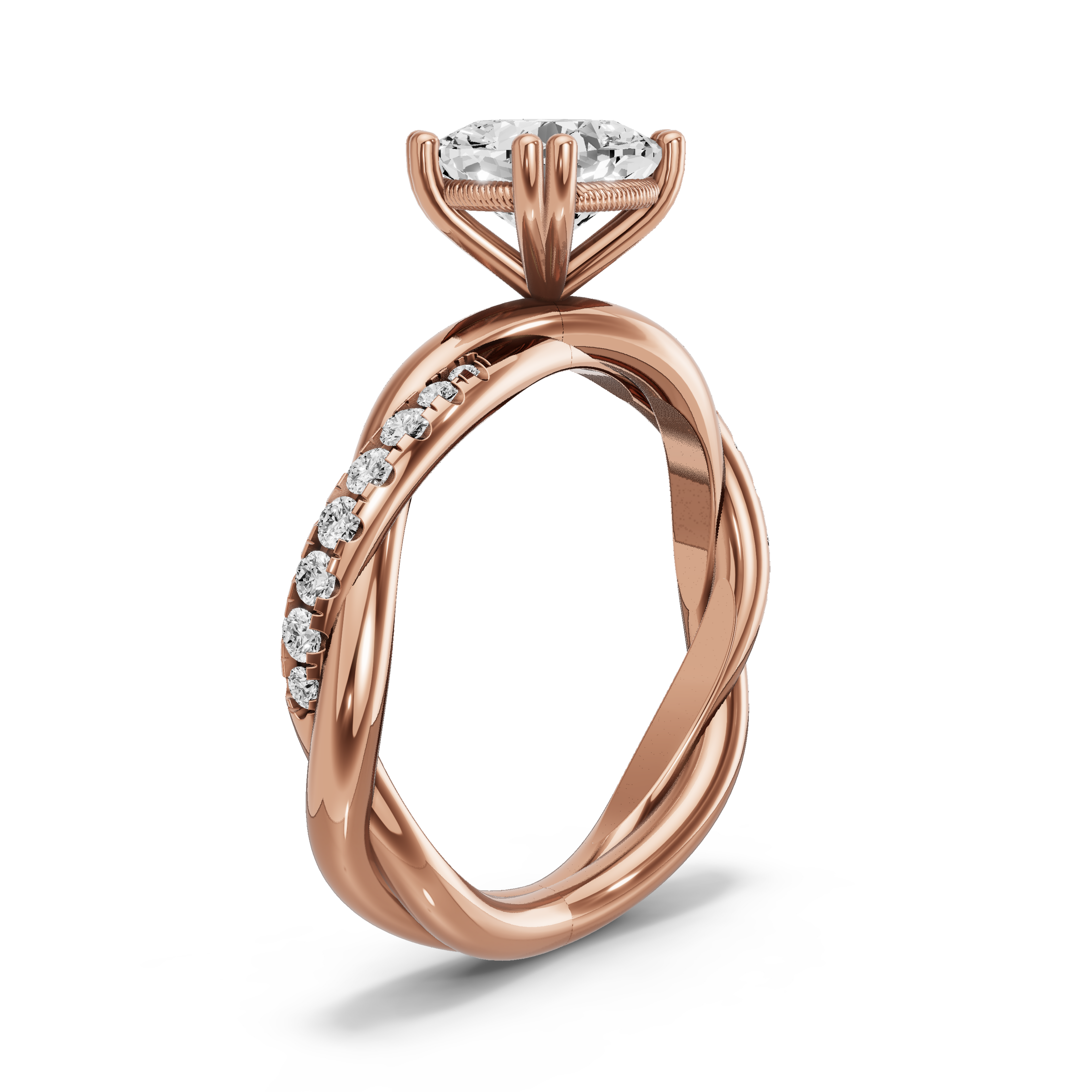 Image for Square Cushion Vintage Basket Ring with Rope Pave band in 18K Rose Gold