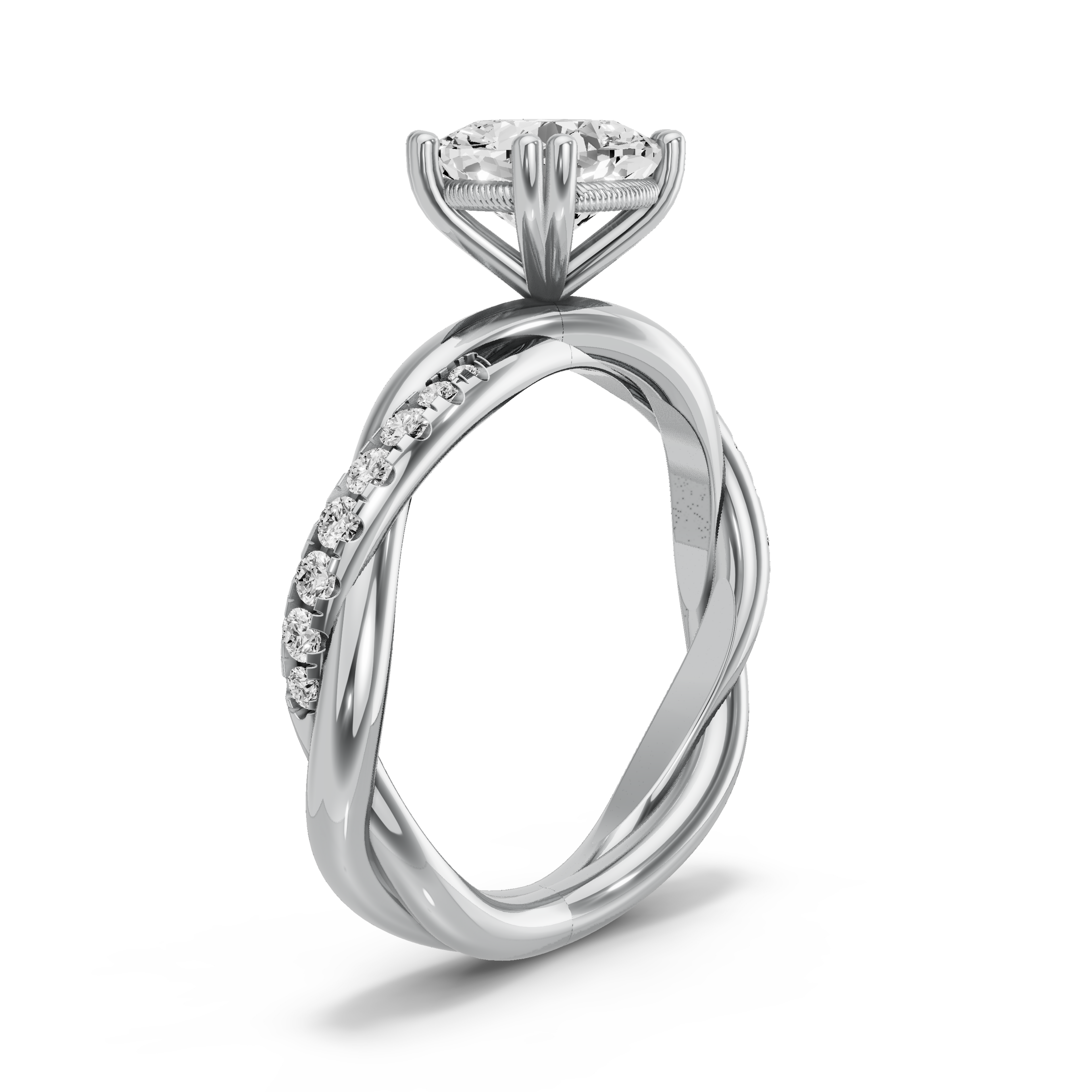 Image for Square Cushion Vintage Basket Ring with Rope Pave band in 10K White Gold