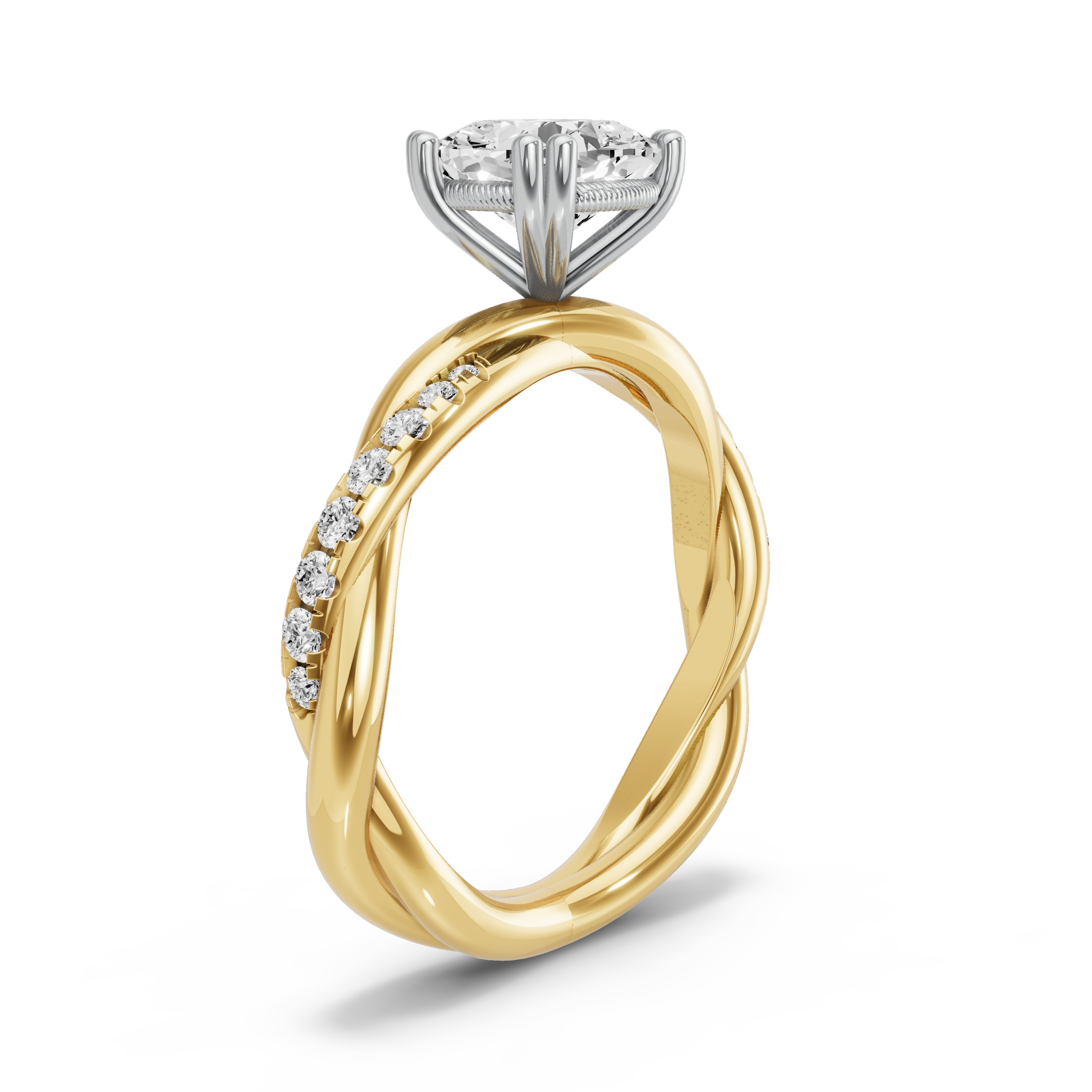 Image for Square Cushion Vintage Basket Ring with Rope Pave band in 10K Two Tone Yellow Gold