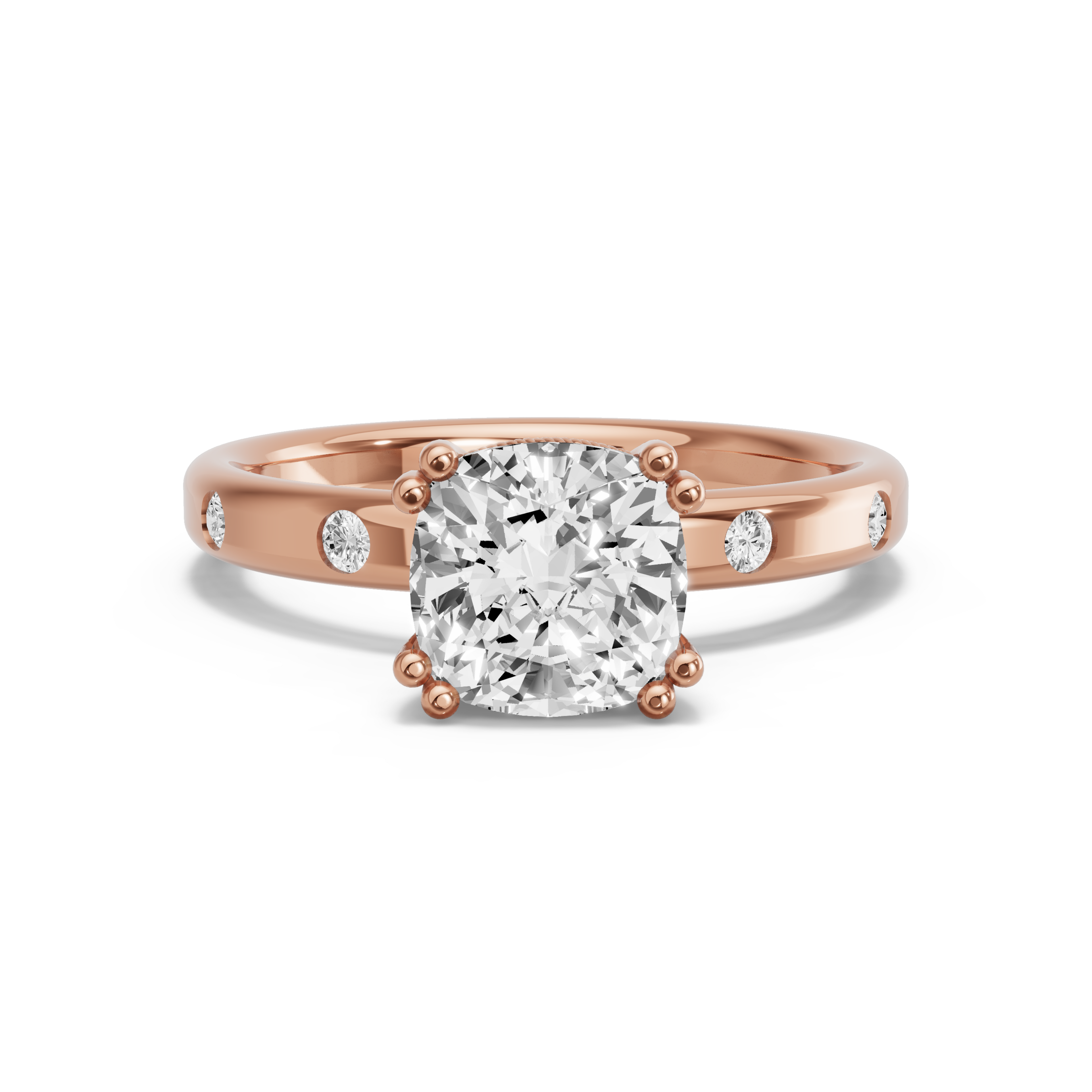Image for Square Cushion Vintage Basket Ring with Sleek Accent band in 14K Rose Gold
