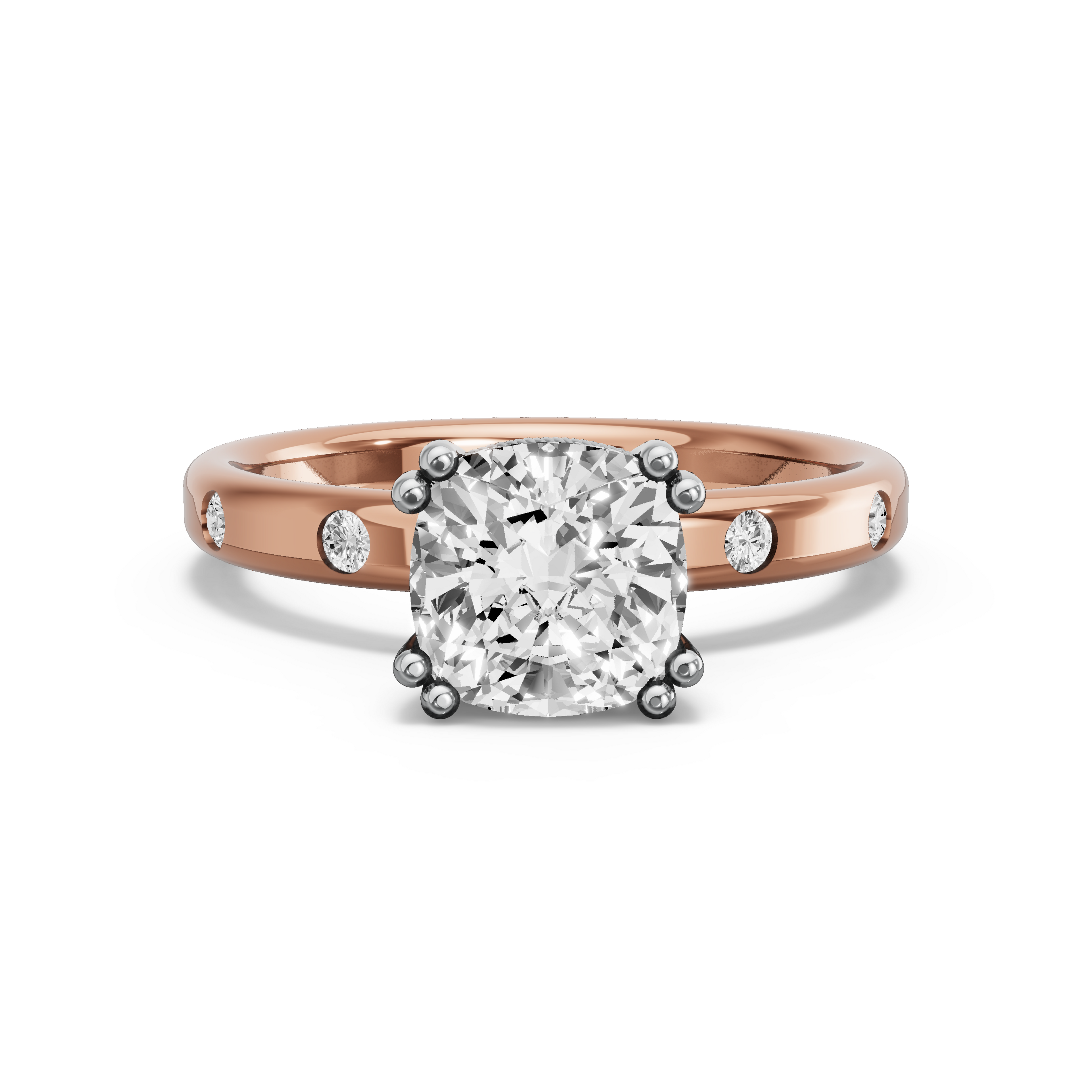 Image for Square Cushion Vintage Basket Ring with Sleek Accent band in 10K Two Tone Rose Gold