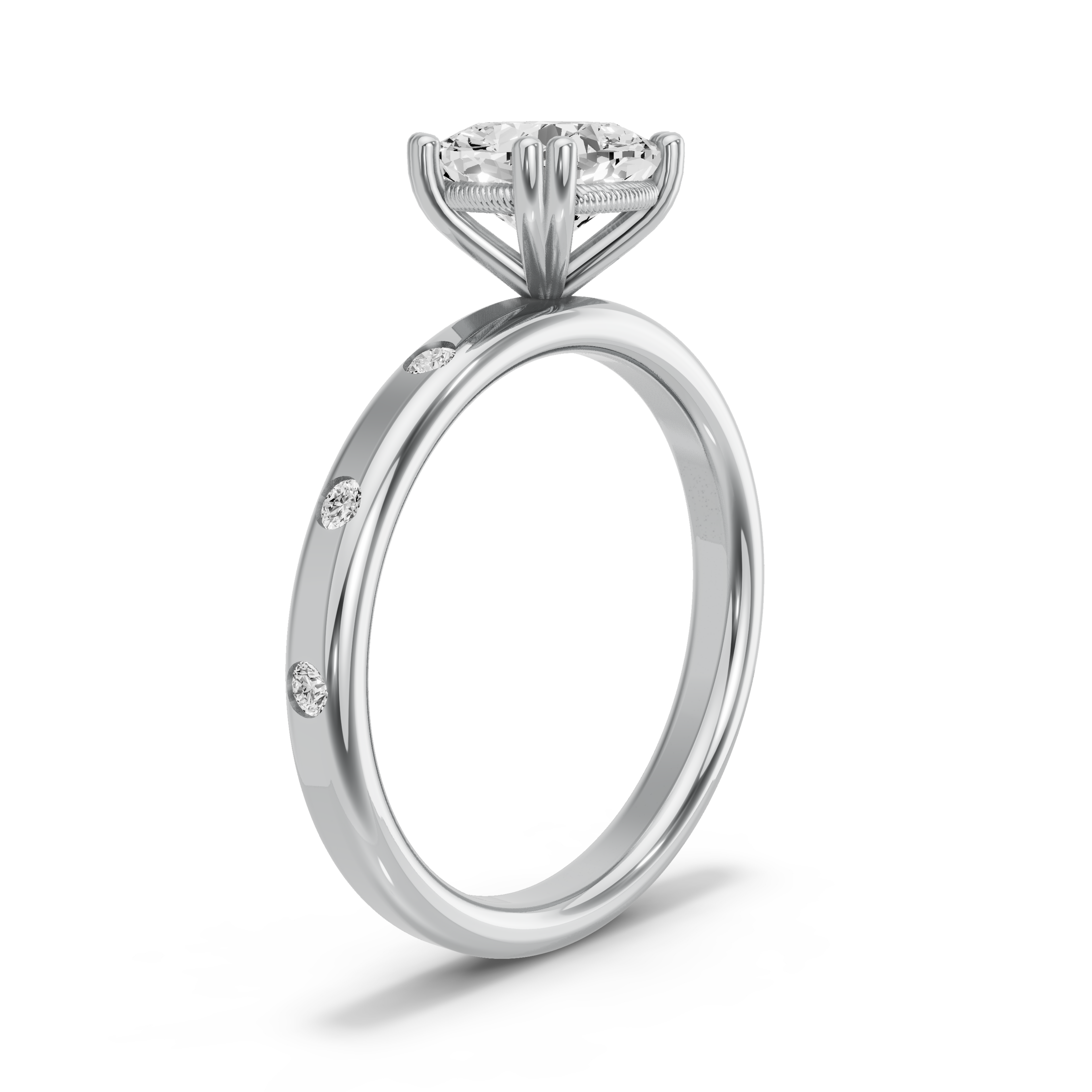 Image for Square Cushion Vintage Basket Ring with Sleek Accent band in 10K White Gold