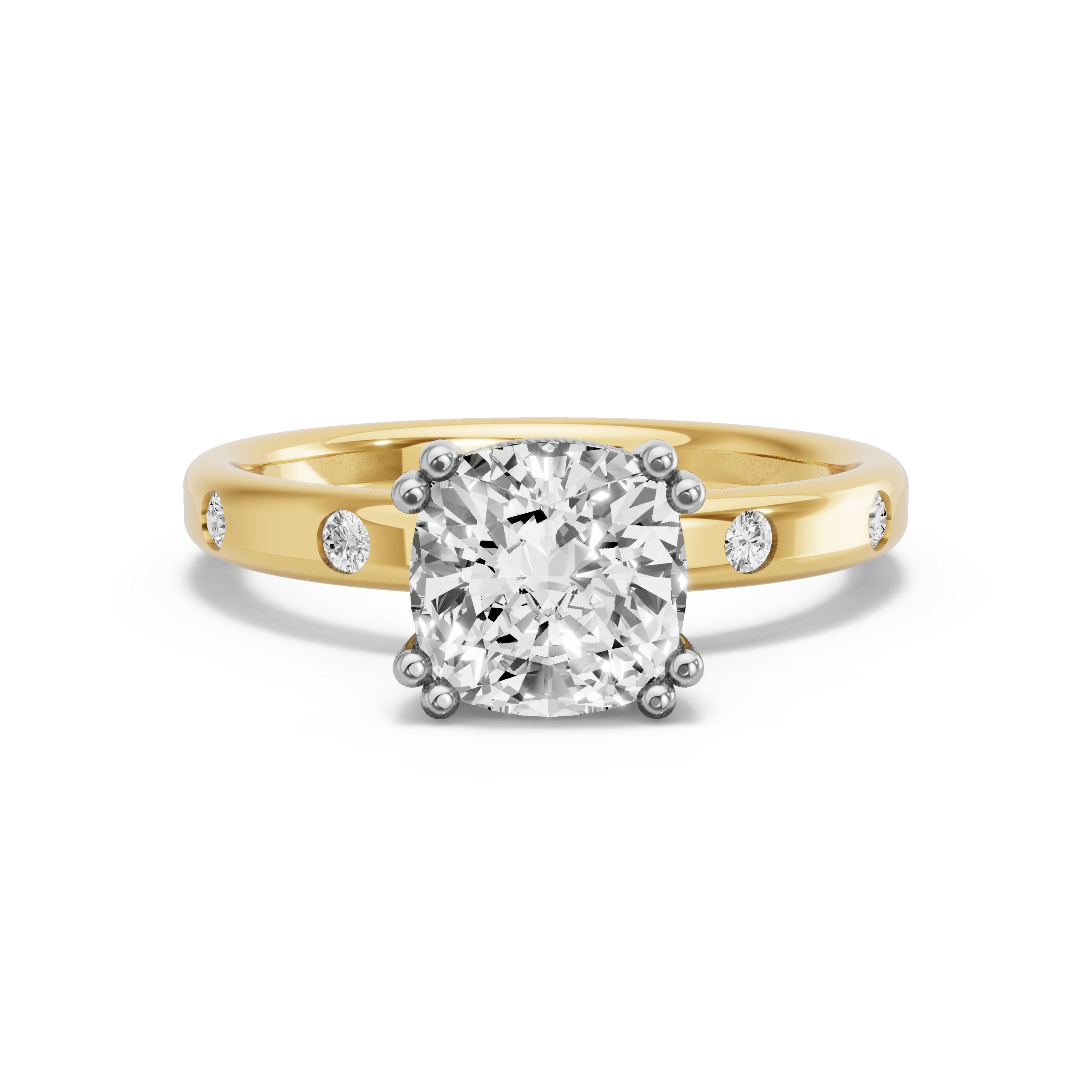 Image for Square Cushion Vintage Basket Ring with Sleek Accent band in 14K Two Tone Yellow Gold