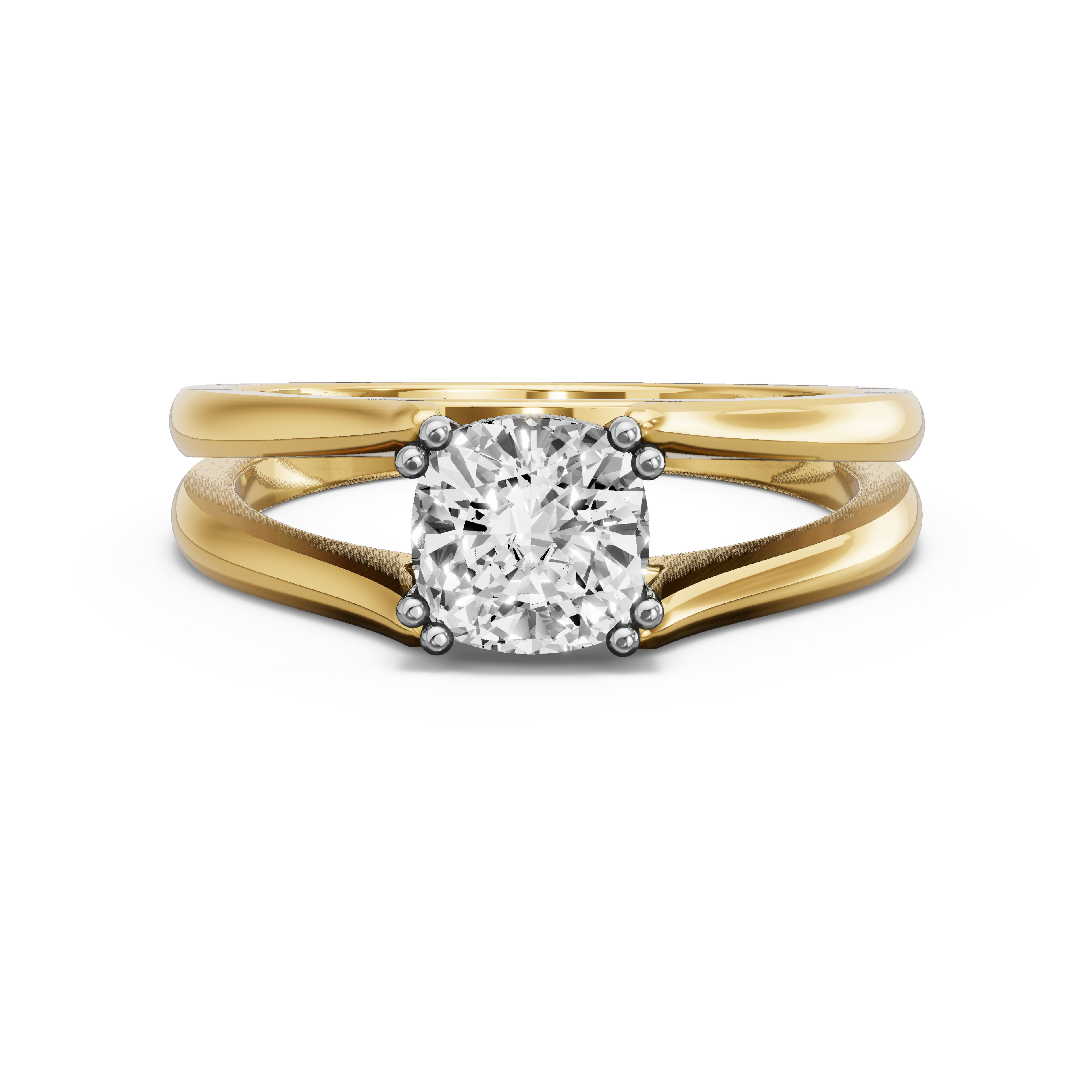 Image for Square Cushion Vintage Basket Ring with Split Ring Solitaire band in 10K Two Tone Yellow Gold