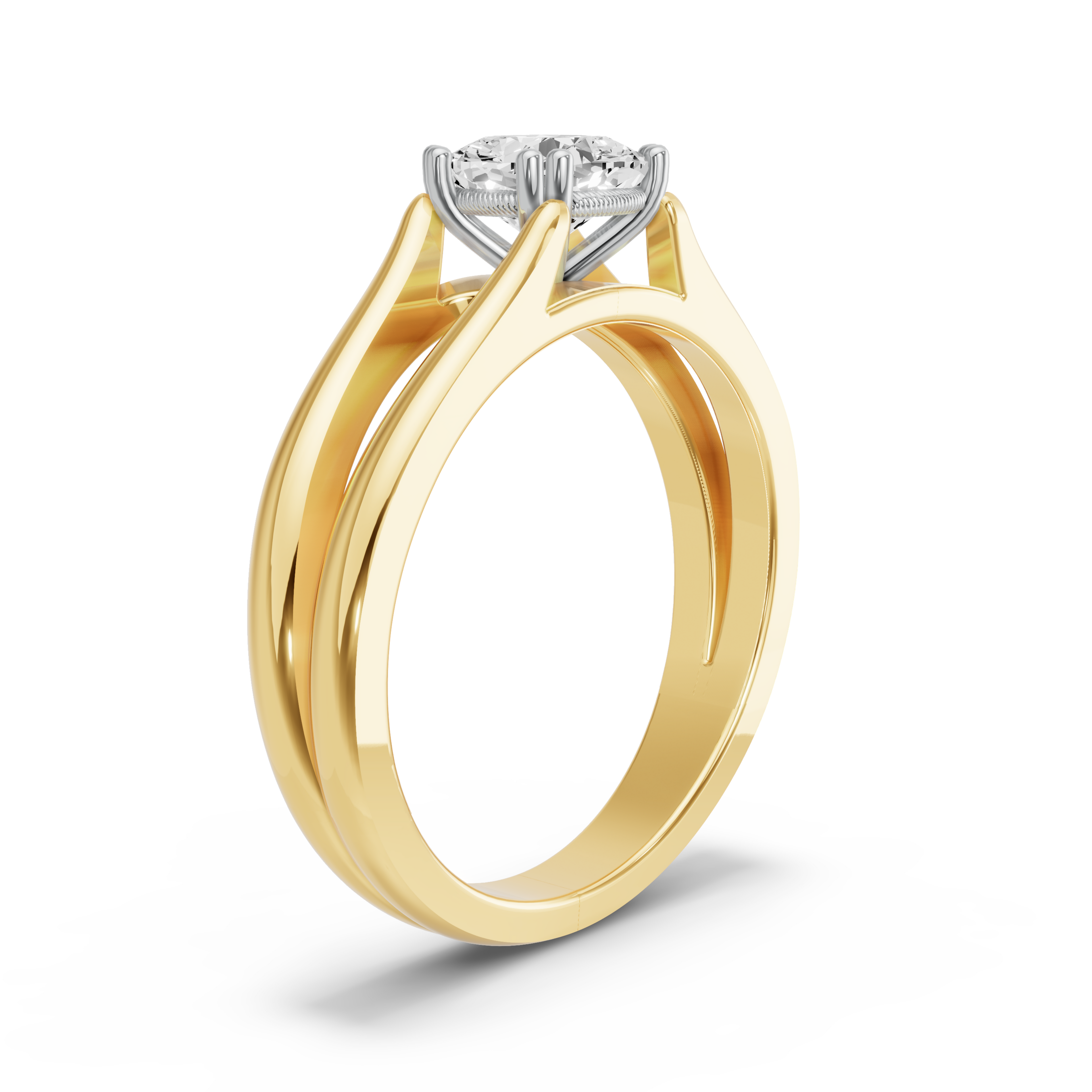 Image for Square Cushion Vintage Basket Ring with Split Ring Solitaire band in 18K Two Tone Yellow Gold