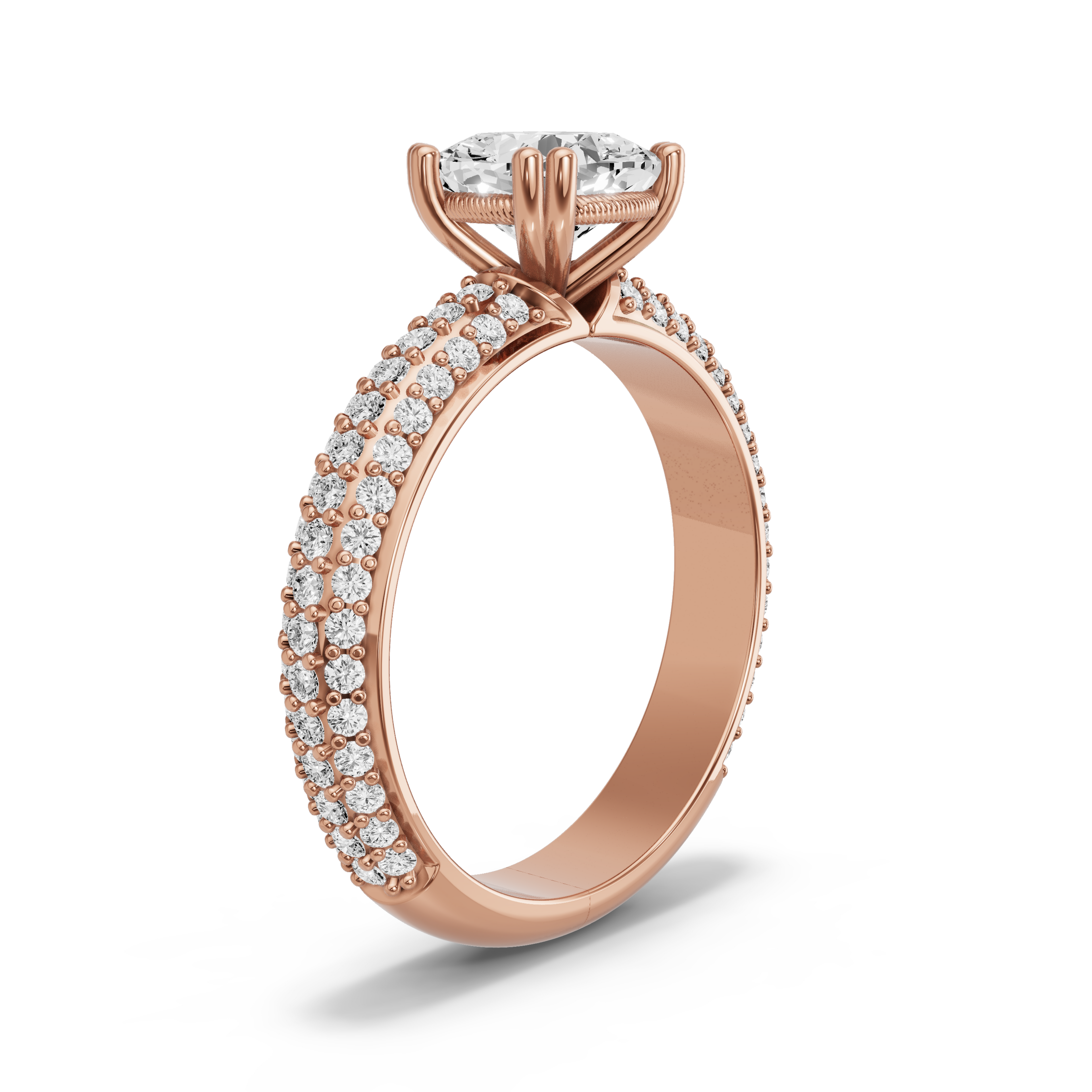 Image for Square Cushion Vintage Basket Ring with Triple Row Pave band in 10K Rose Gold
